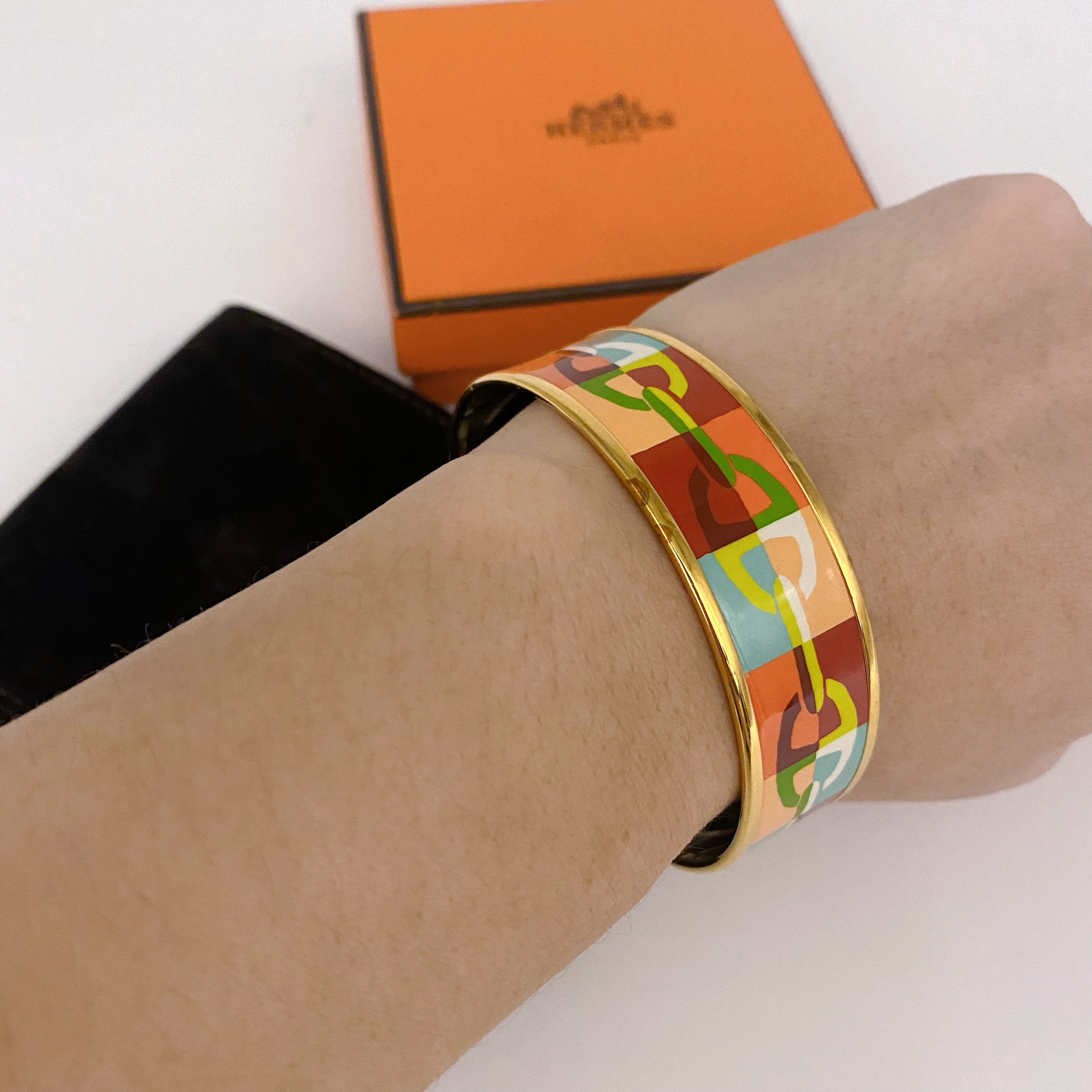 Hermes Wide Enamel Bangle Bracelet