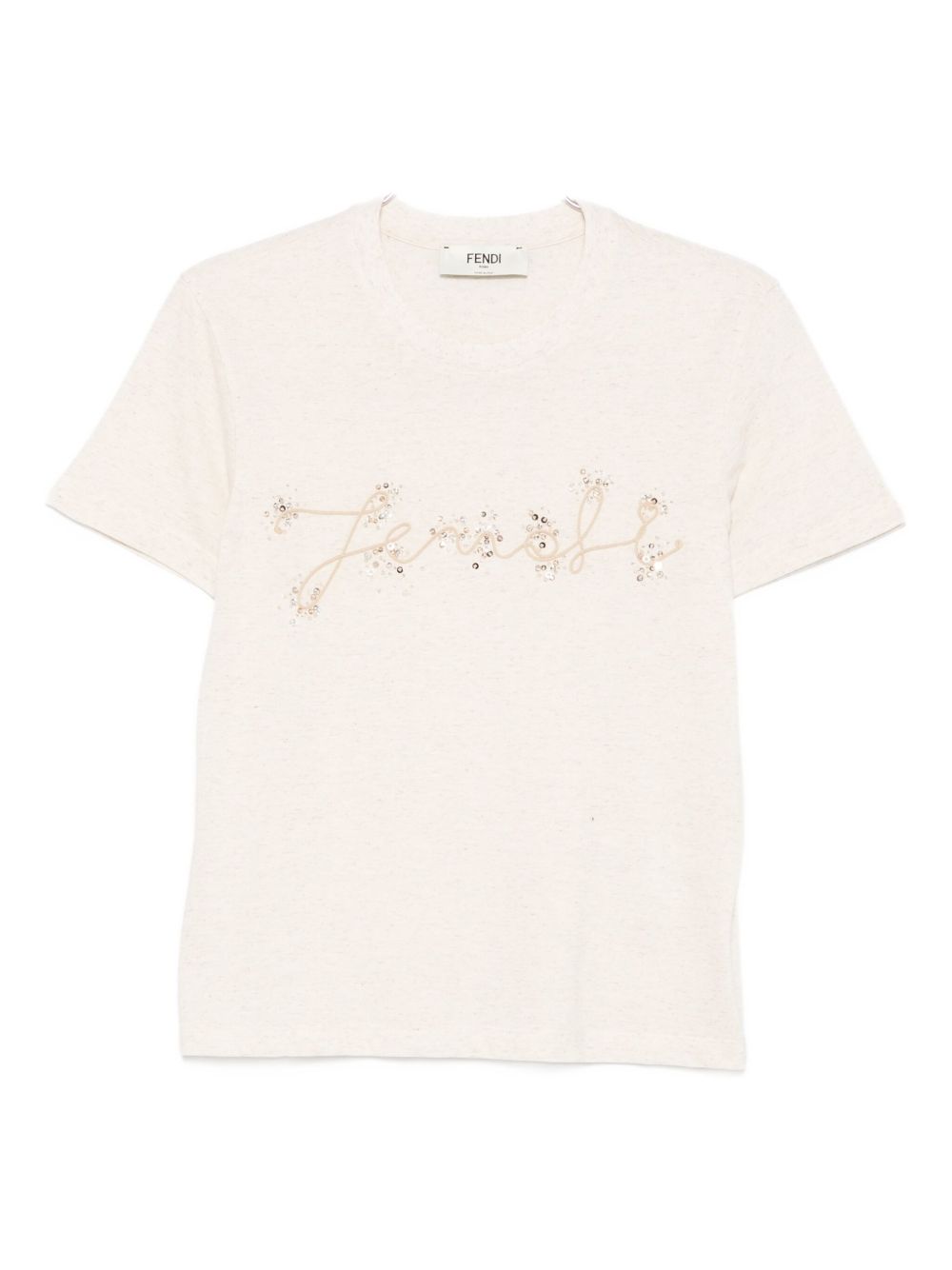 FENDI Cotton T-Shirt with Sequin Embellishment for Women - SS25