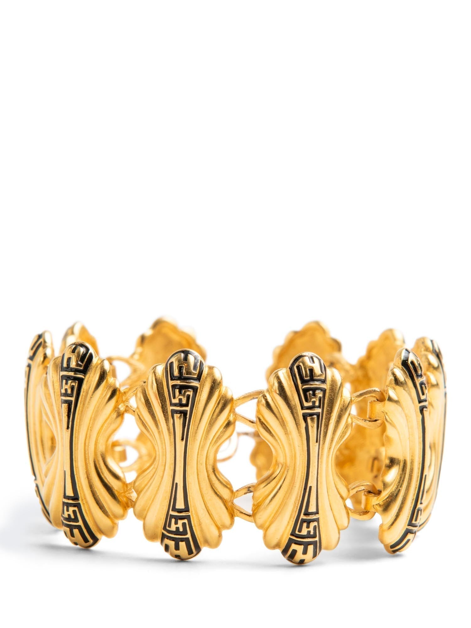 Fendi 24K Gold Plated FF Logo Laurel Leaf Bracelet