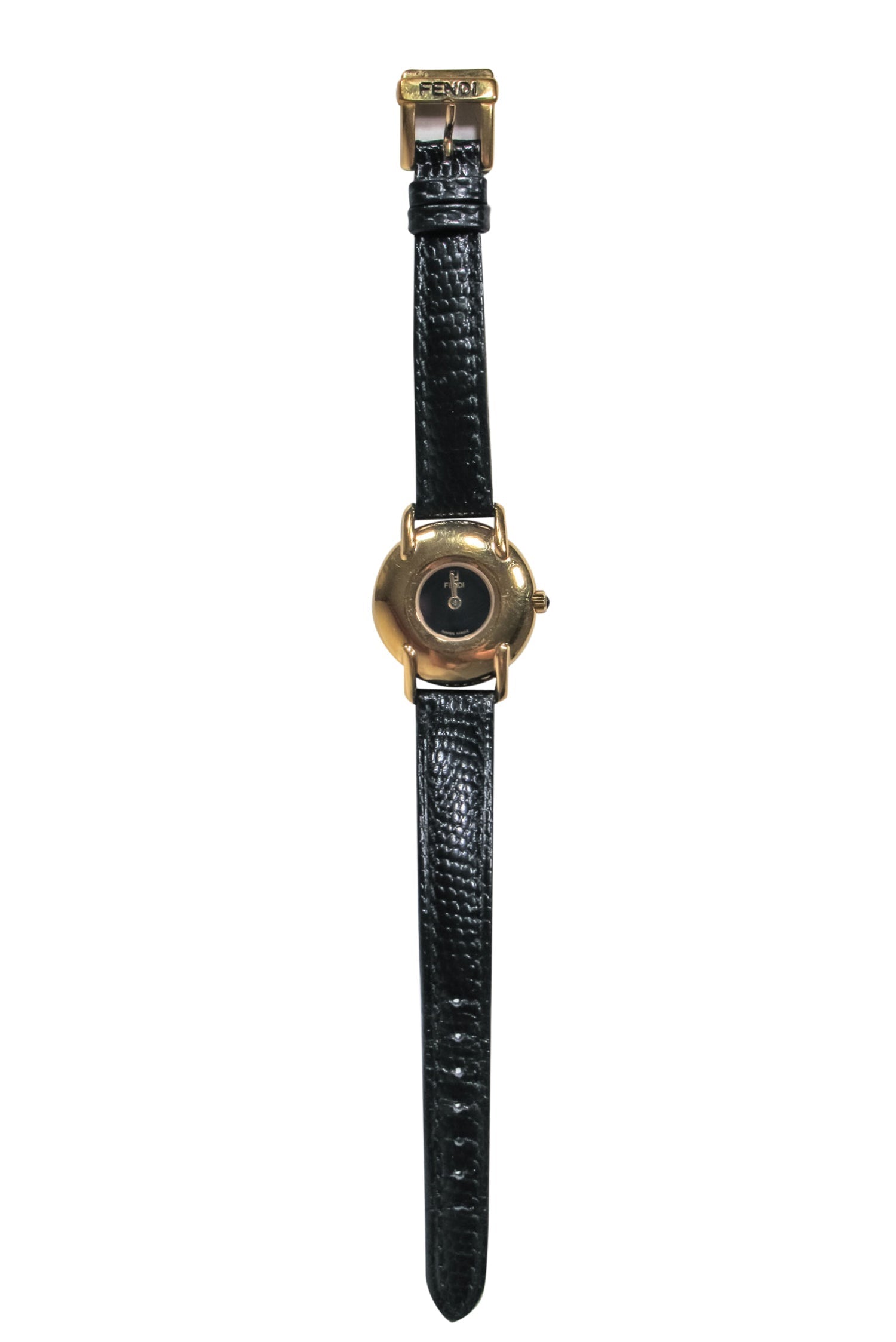 Fendi - Black Snakeskin Embossed Leather Watch w/ Gold Trim