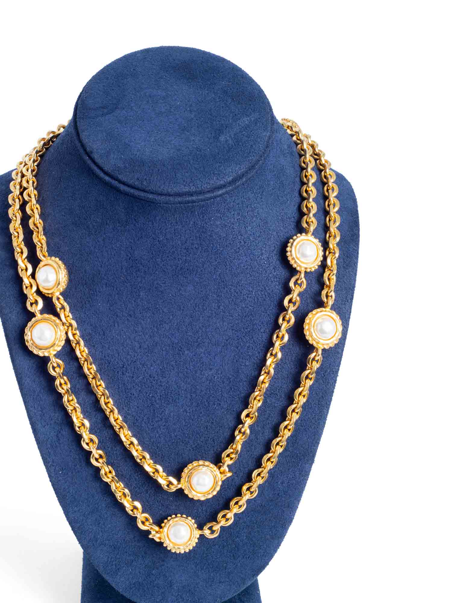 Fendi FF Logo 24K Gold Plated Long Pearl Necklace