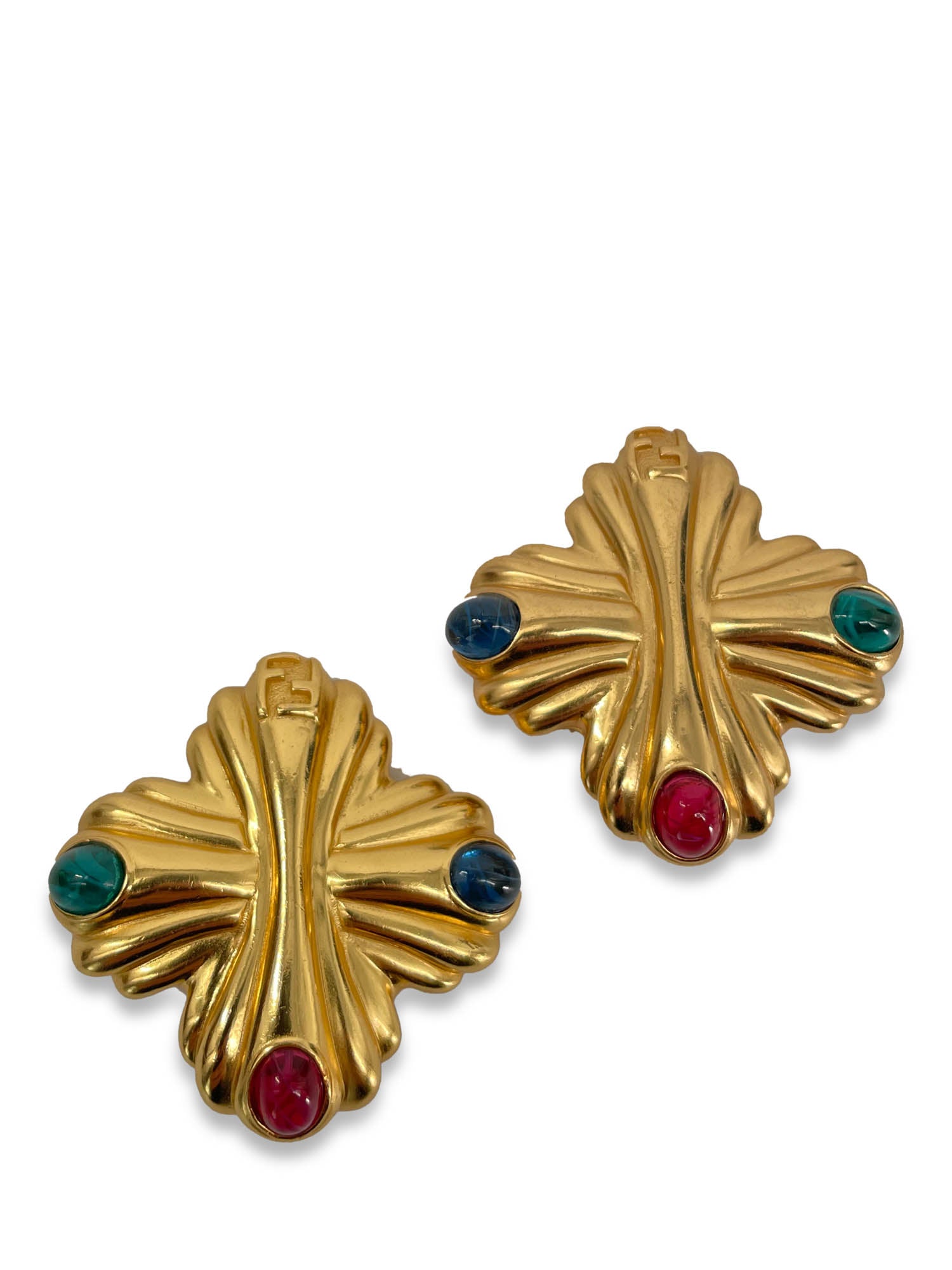 Fendi FF Logo 24k Gold Plated Gripoix Clipon Earrings