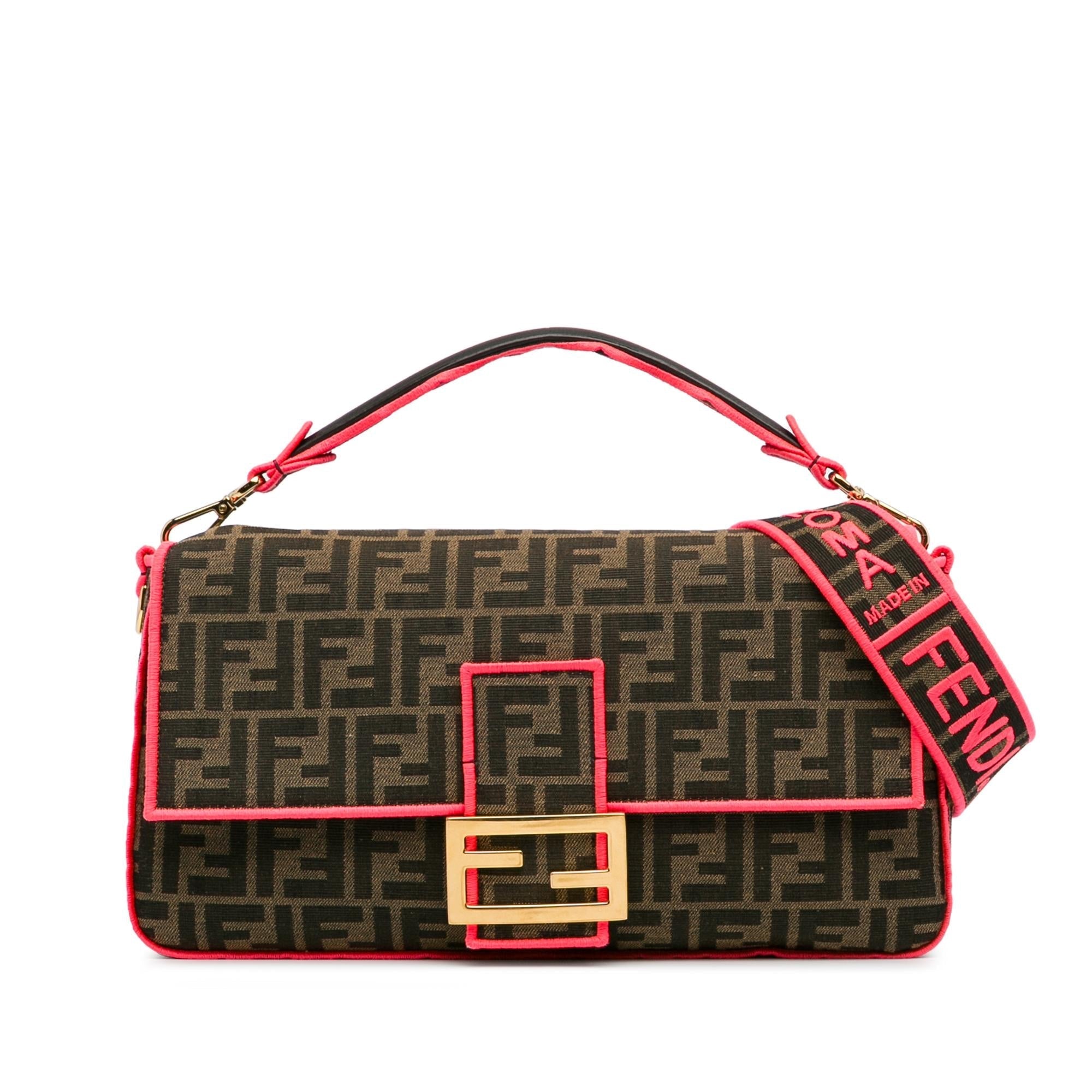 Fendi Large Zucca Fluo Trim Baguette Satchel (SHG-I7R65K)