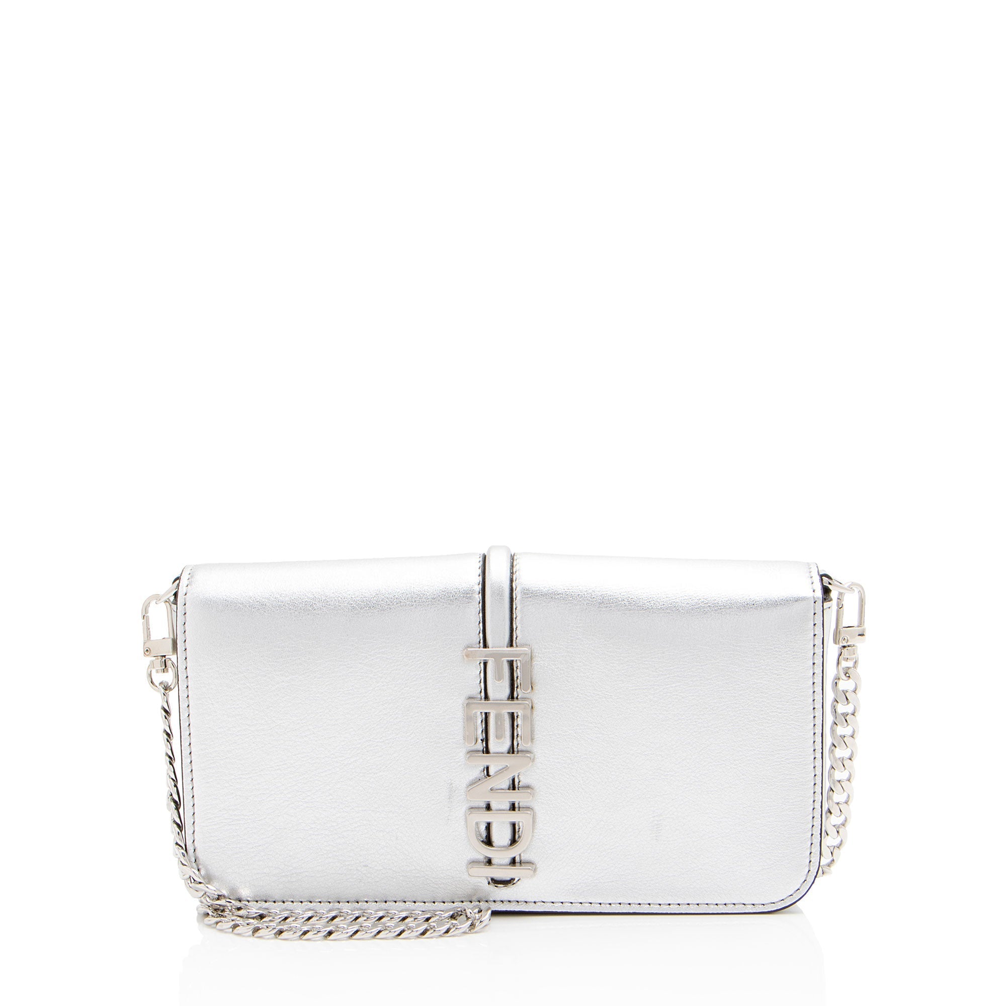 Fendi Metallic Leather Fendigraphy Wallet on Chain (SHF-yqnbzv)