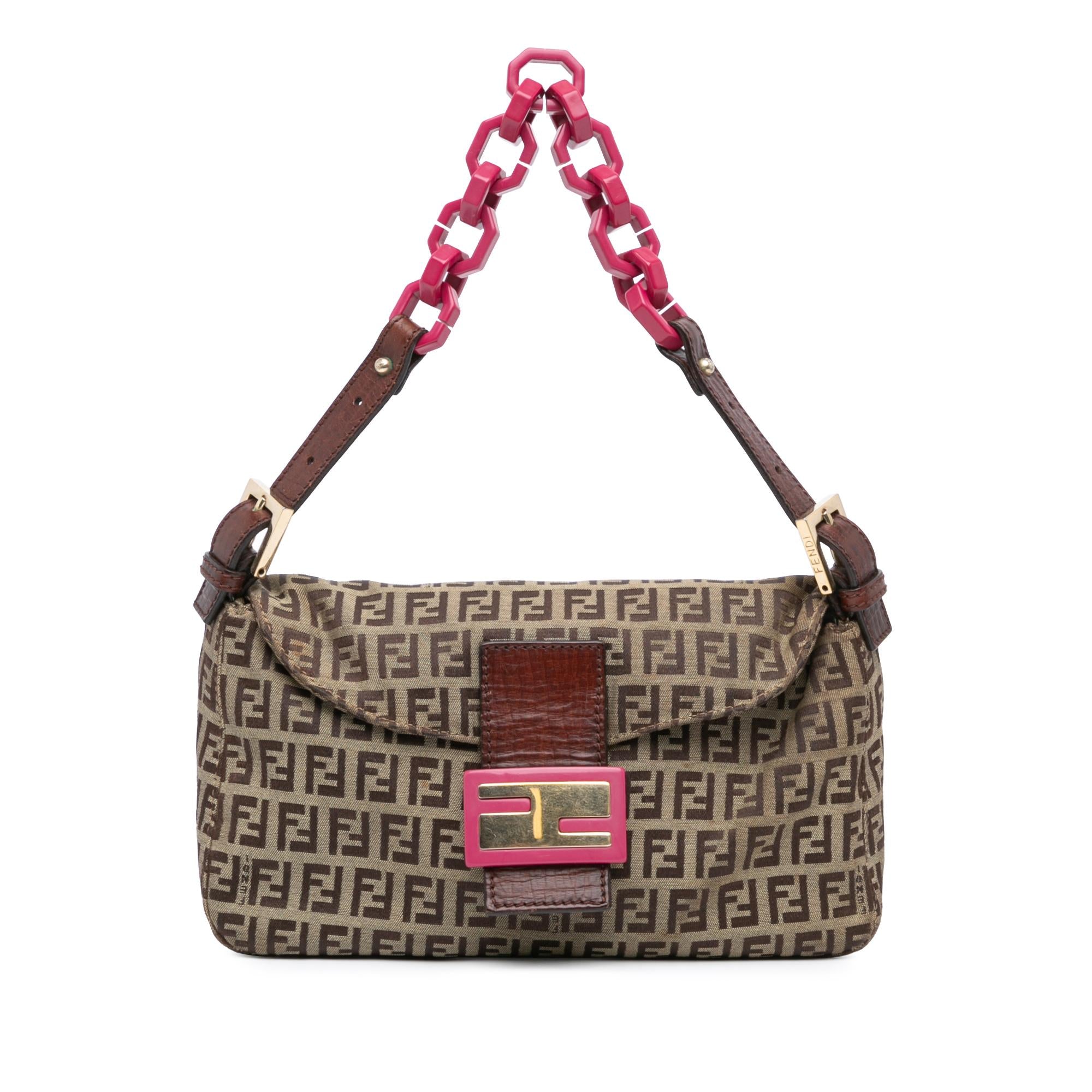 Fendi Zucchino Canvas Double Flap Chain Shoulder Bag