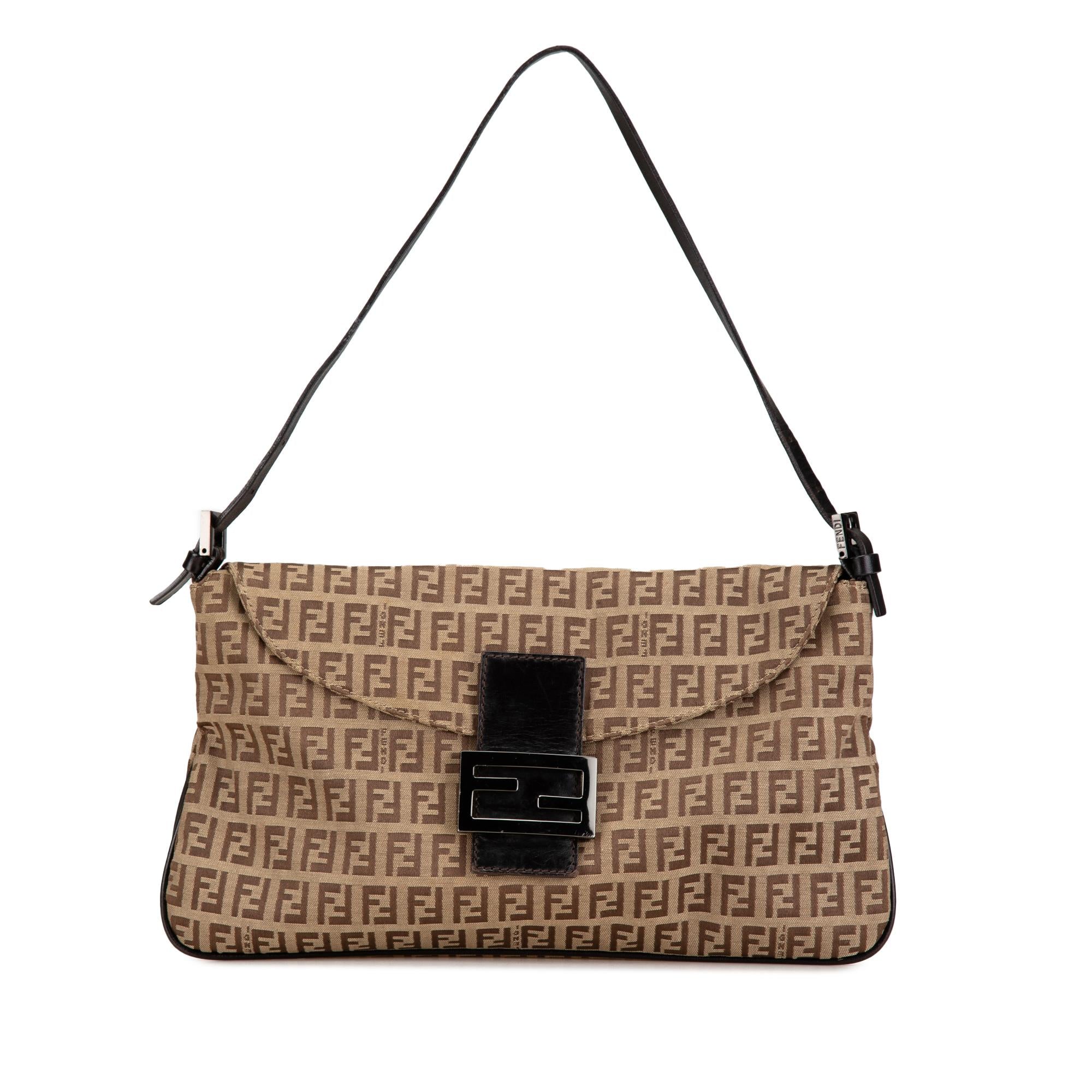 Fendi Zucchino Canvas Double Flap Shoulder Bag