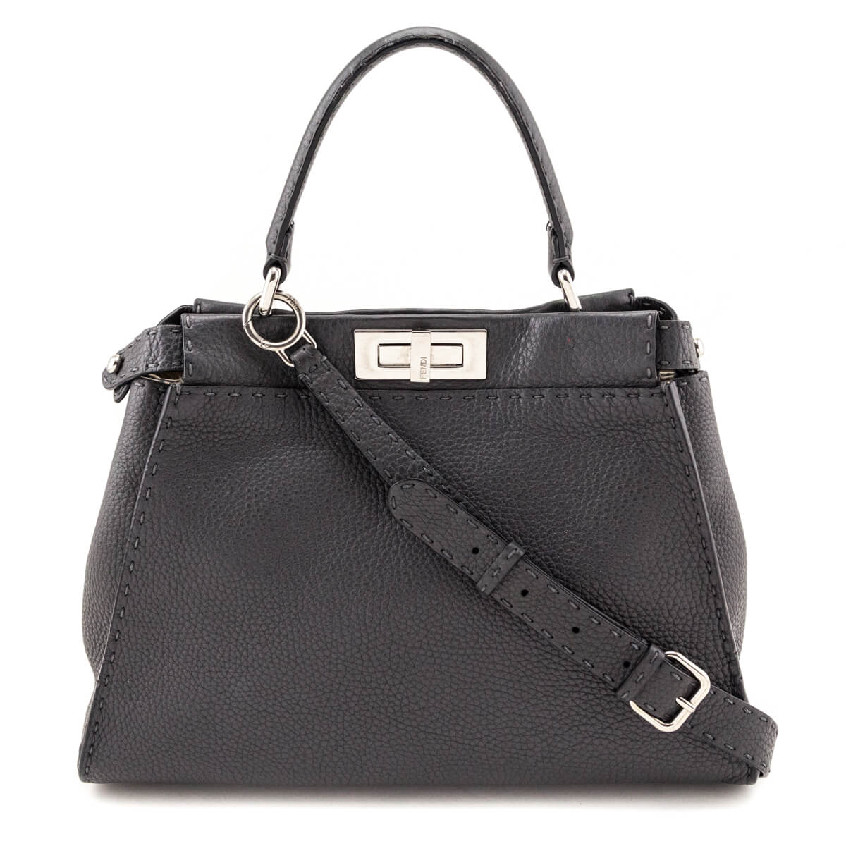 Fendi Gray Cuoio Romano Selleria Medium Peekaboo Iconic Satchel