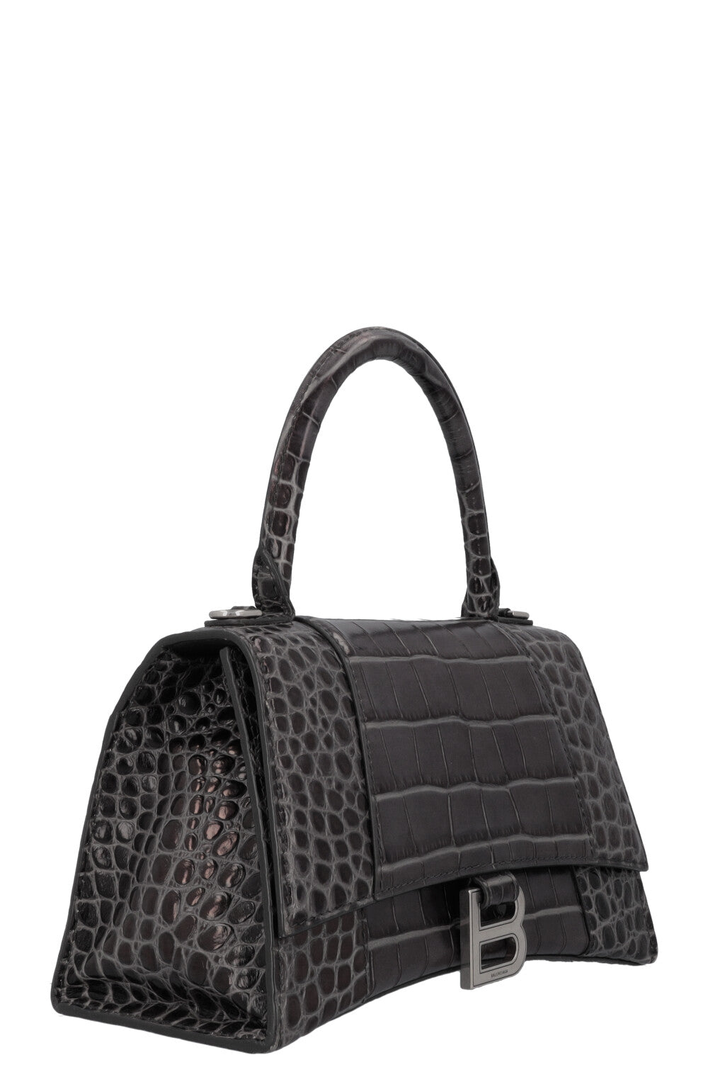 BALENCIAGA Hoursglass S Bag Croc Embossed Grey
