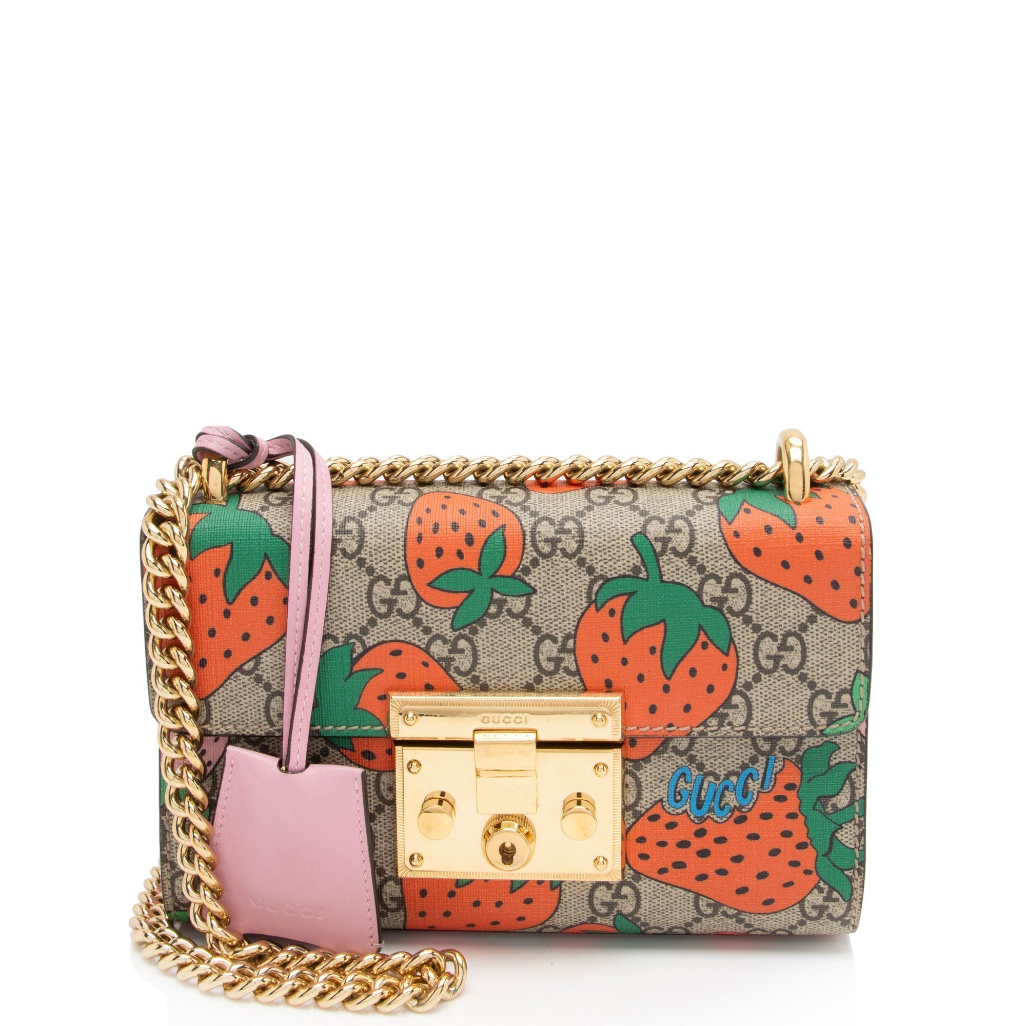 Gucci GG Supreme Strawberry Padlock Small Shoulder Bag (SHF-fvXtPX)