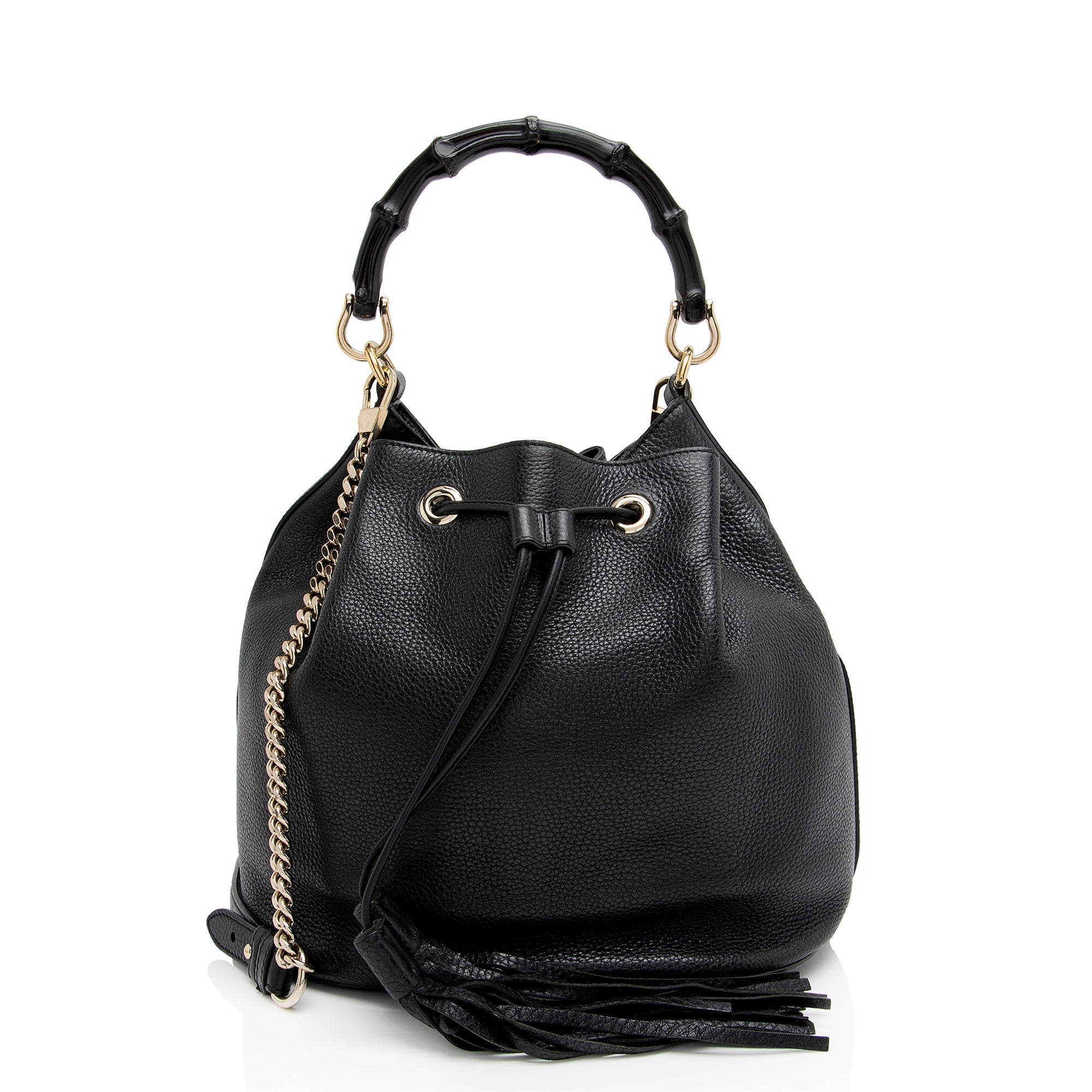 Gucci Leather Miss Bamboo Bucket Bag (SHF-dfu7GZ)