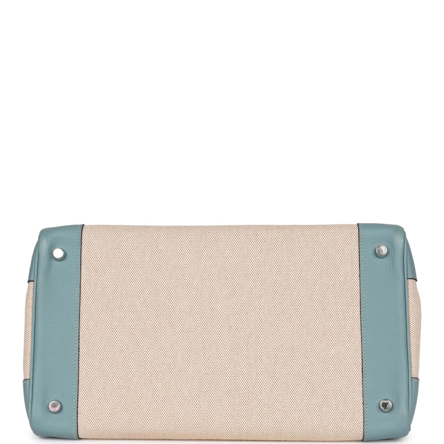 Top Quality Hermes Birkin 35 Toile H and Ciel Clemence Palladium Hardware