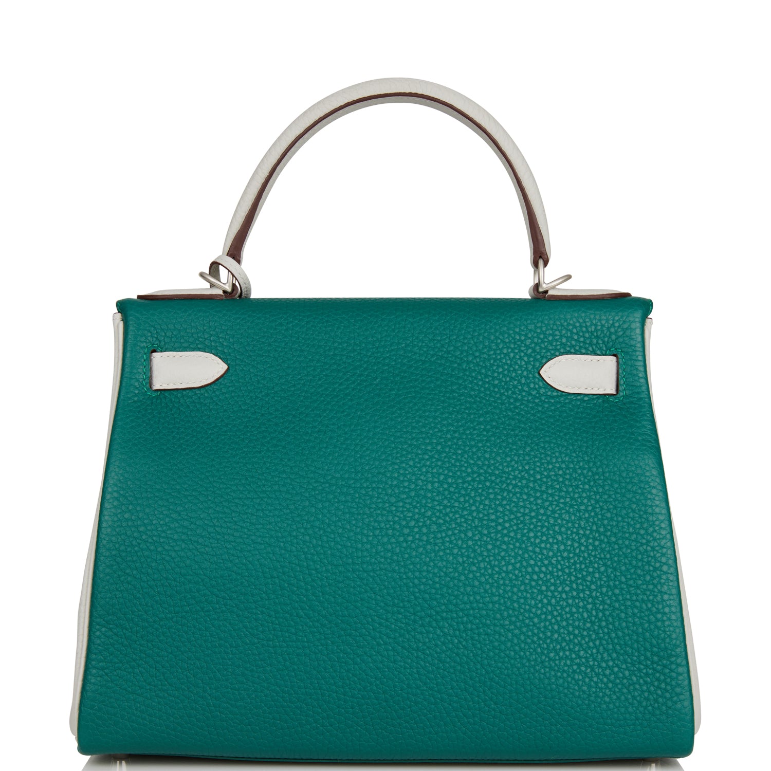 Hermes Special Order (HSS) Kelly Retourne 28 Malachite and Gris Perle Clemence Brushed Palladium Hardware