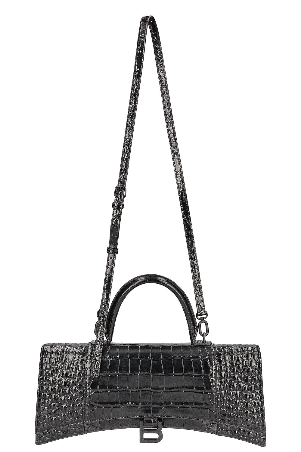 BALENCIAGA Hourglas Stretch Bag Croc Embossed Black