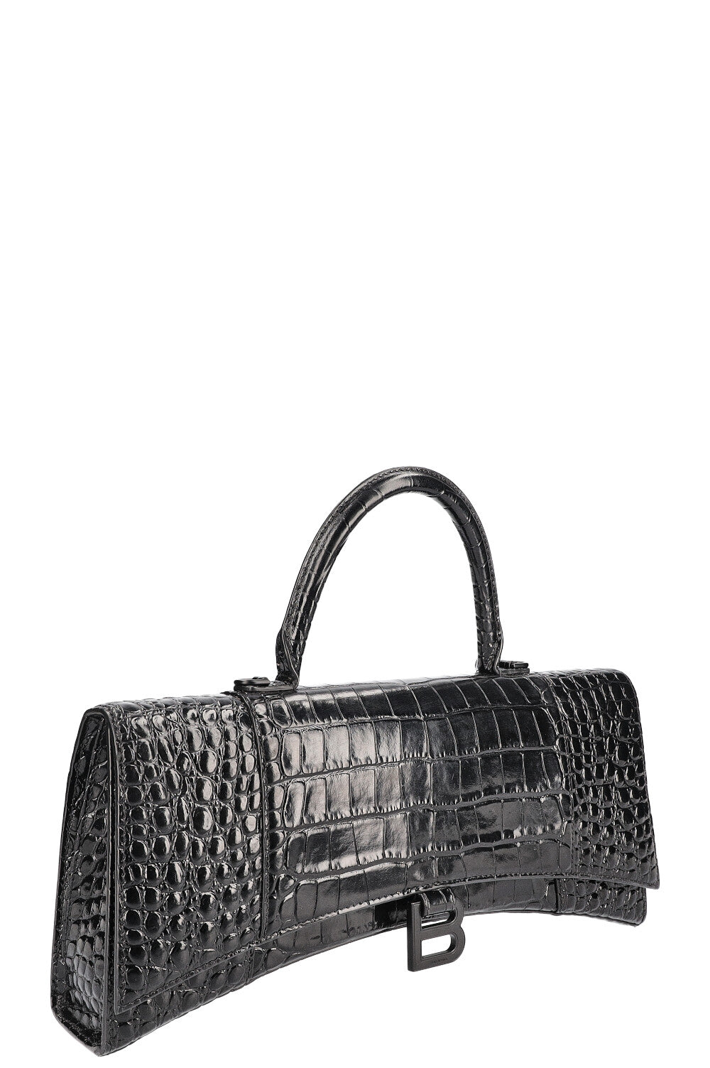 BALENCIAGA Hourglas Stretch Bag Croc Embossed Black