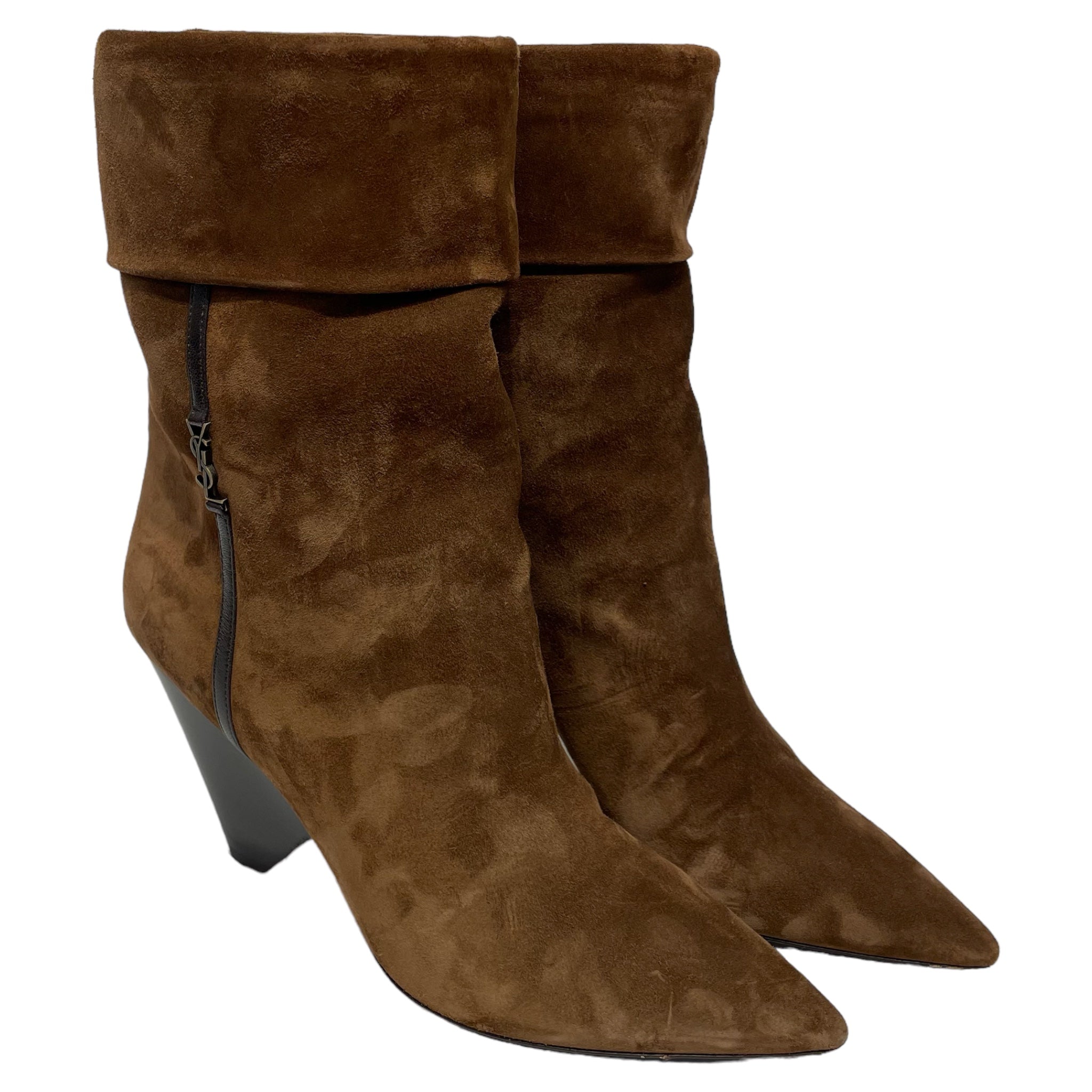SAINT LAURENT/Ankle Boots/EU 38.5/Plain/Suede/BRW//NIKKI BOOTS/