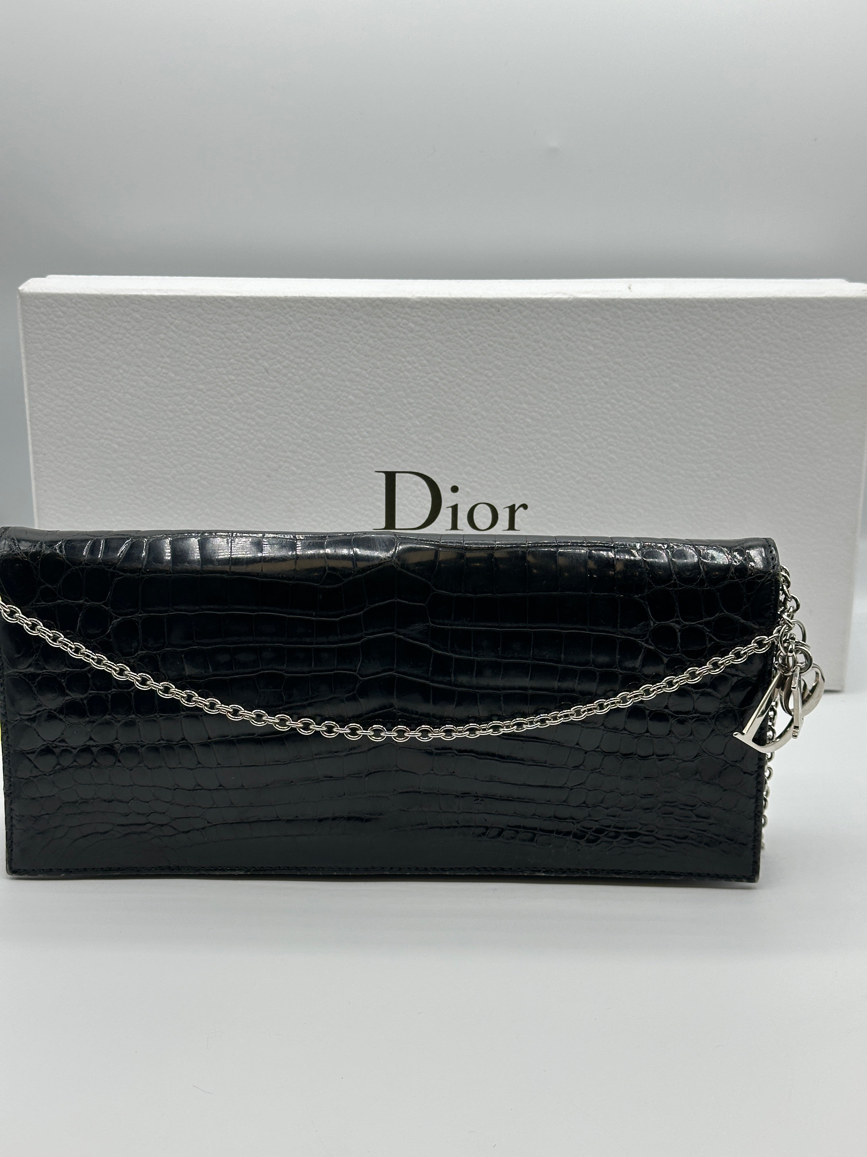 Dior Black Croc Purse On Chain