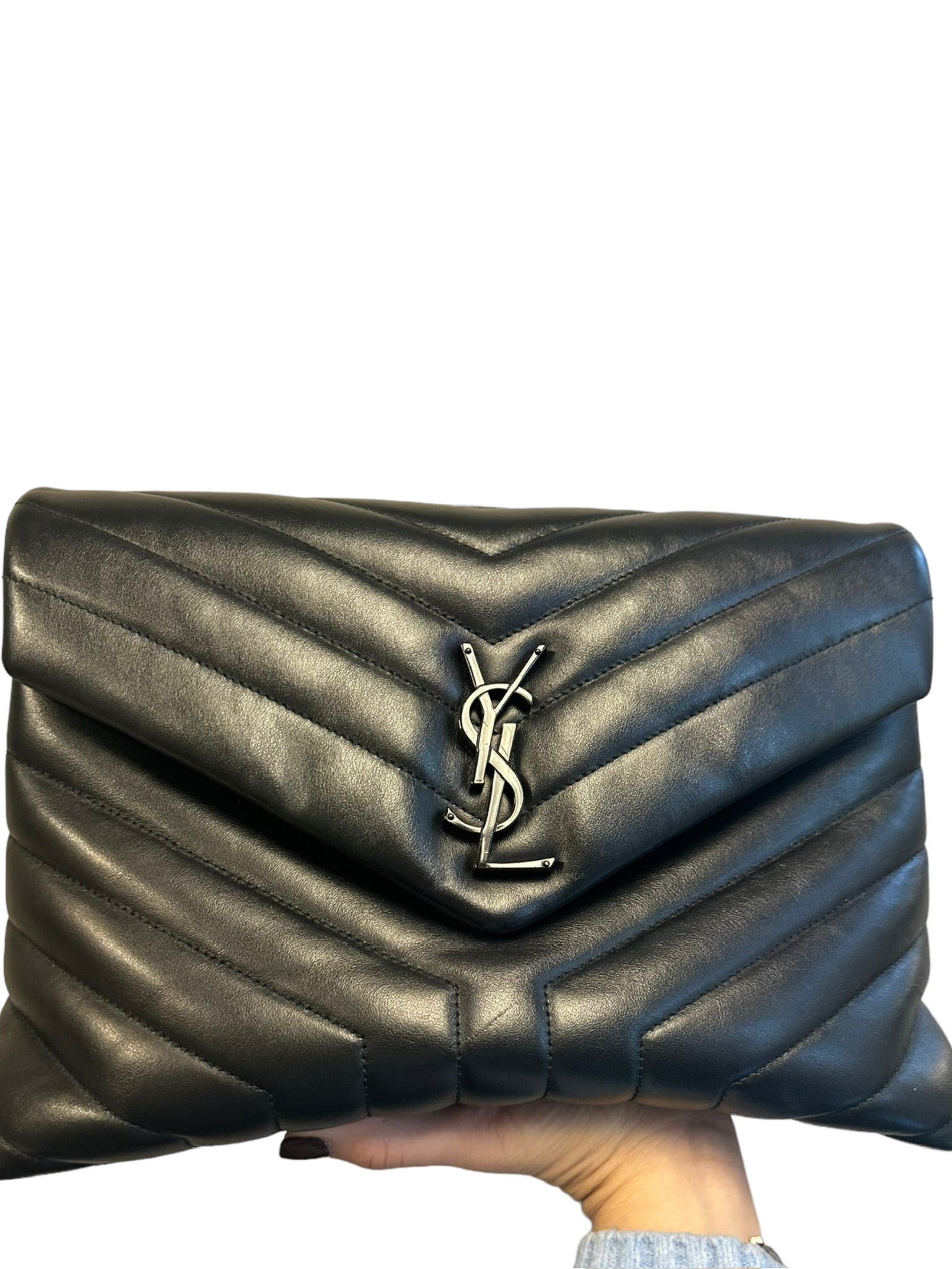 SAINT LAURENT - Black Matelasse Loulou Bag Medium