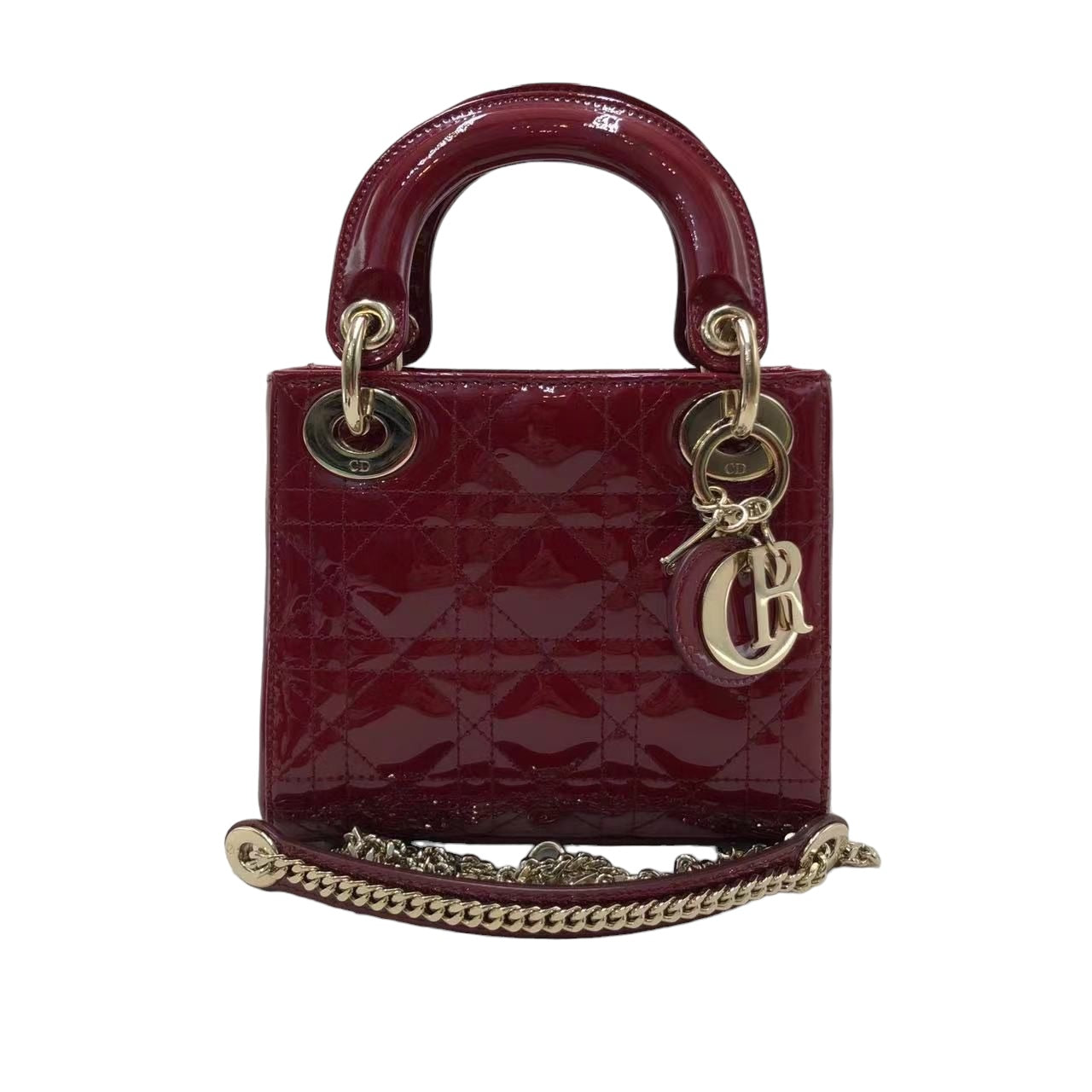 DIOR - Red Patent Cannage Mini Lady Dior Crossbody Bag
