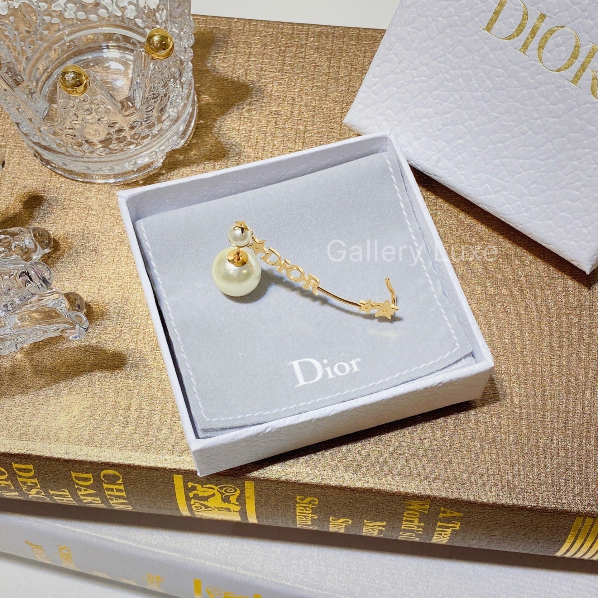 No.2709-Christian Dior Tribales Multi Pearl Gold Star Dangle Earrings