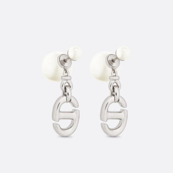 DIOR DROP PEARL TRIBALES EARRINGS SILVER