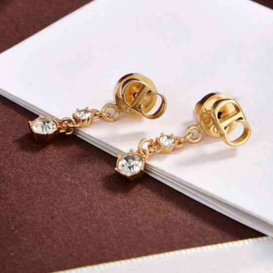 DIOR DROP GOLD 2 DIAMOND EARRINGS