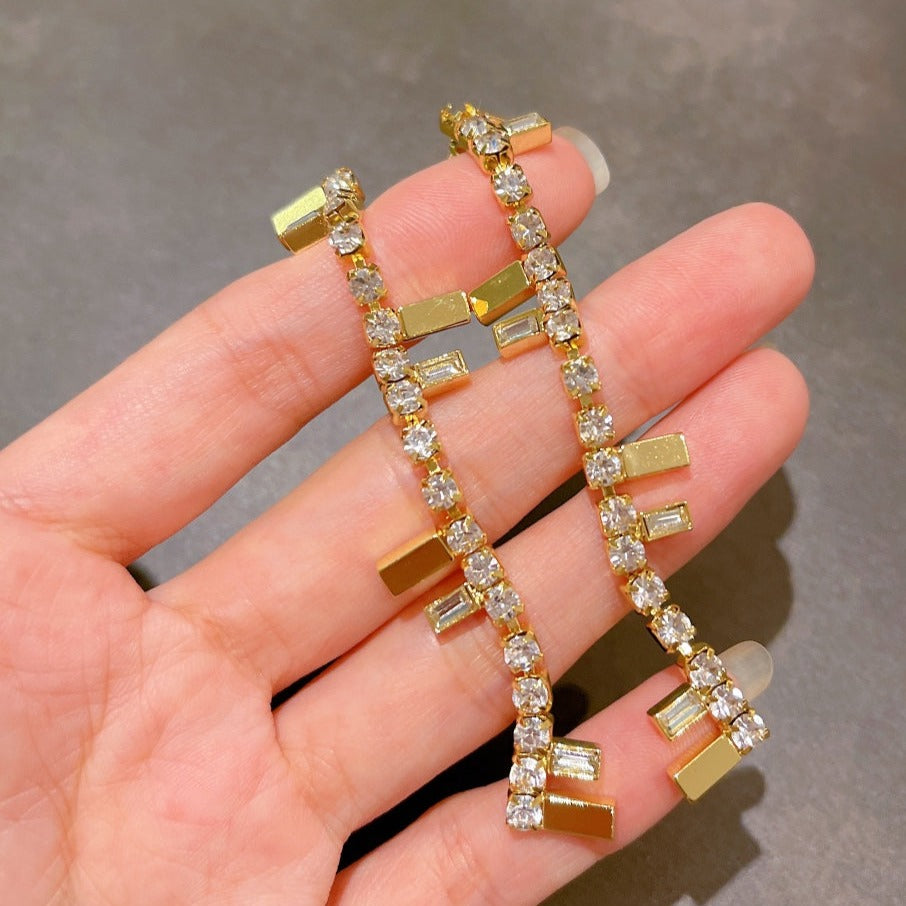 FENDI FF LOGO DROP GOLD DIAMOND EARRINGS