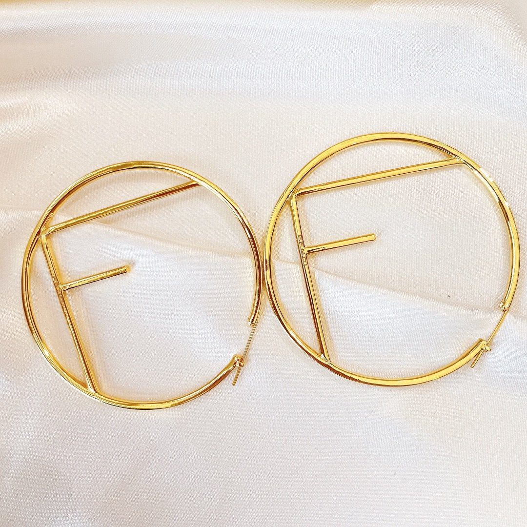 FENDI F GOLD FULL DIAMOND LETTER EARRINGS