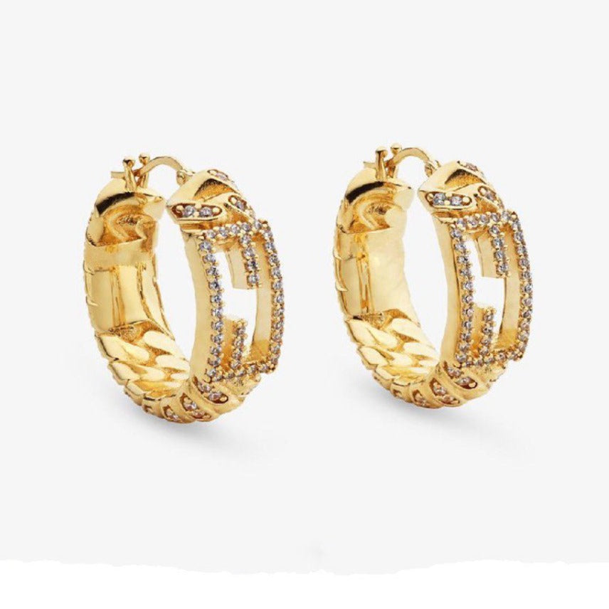FENDI BAGUETTE SMALL EARRINGS GOLD DIAMOND
