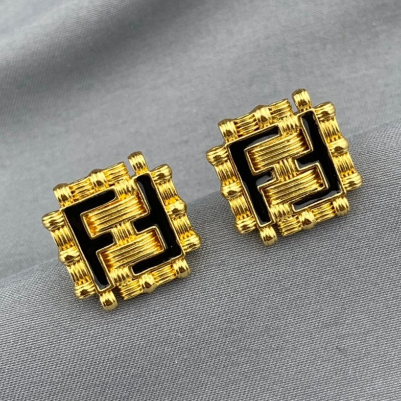 FENDI FF BLACK GOLD EARRINGS