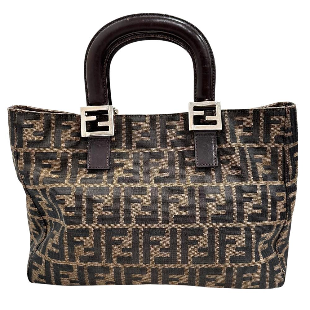 Fendi Zucca Canvas Leather Handbag Brown