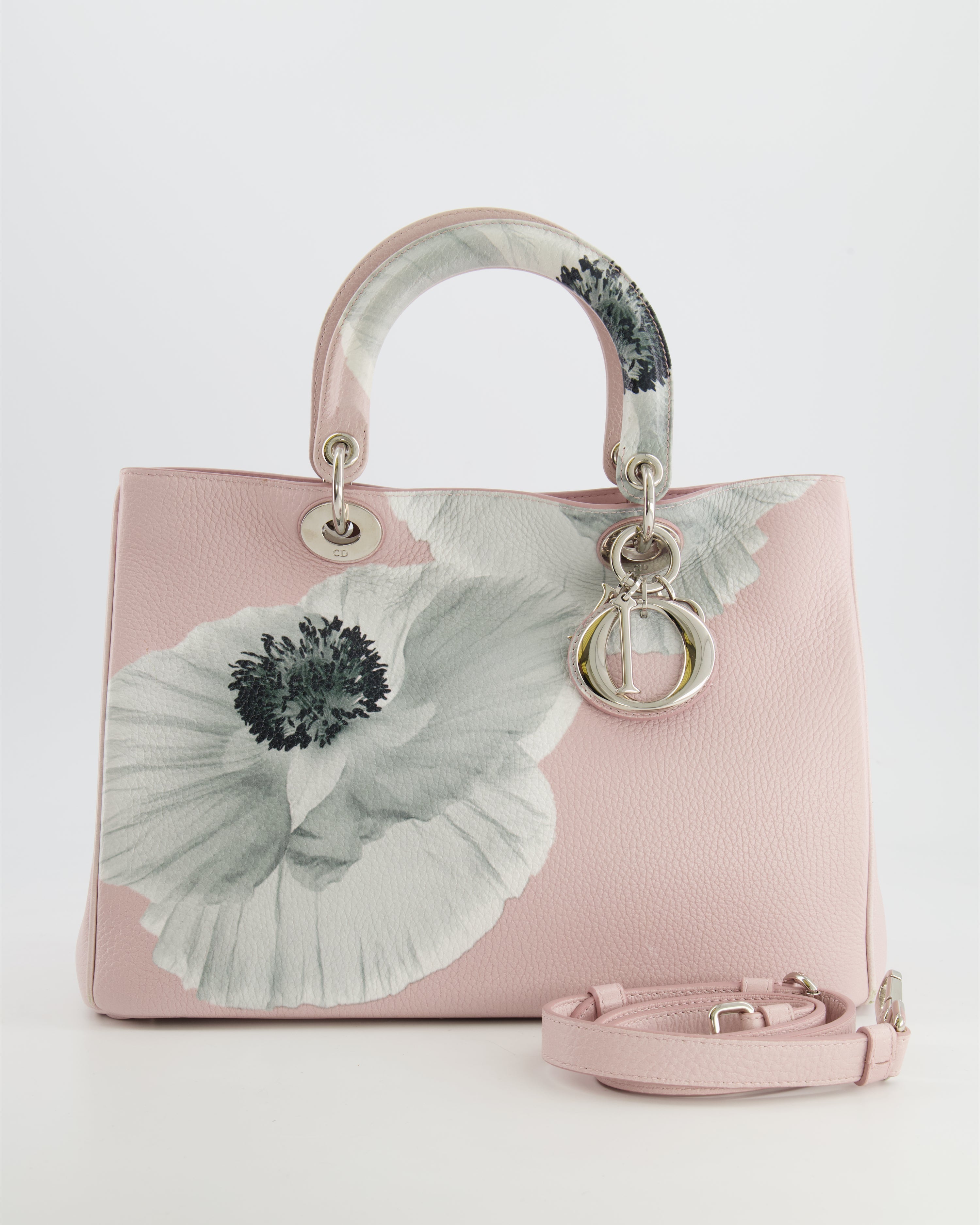 Christian Dior Light Pink and Grey Floral Diorissimo Bag with Silver Hardware