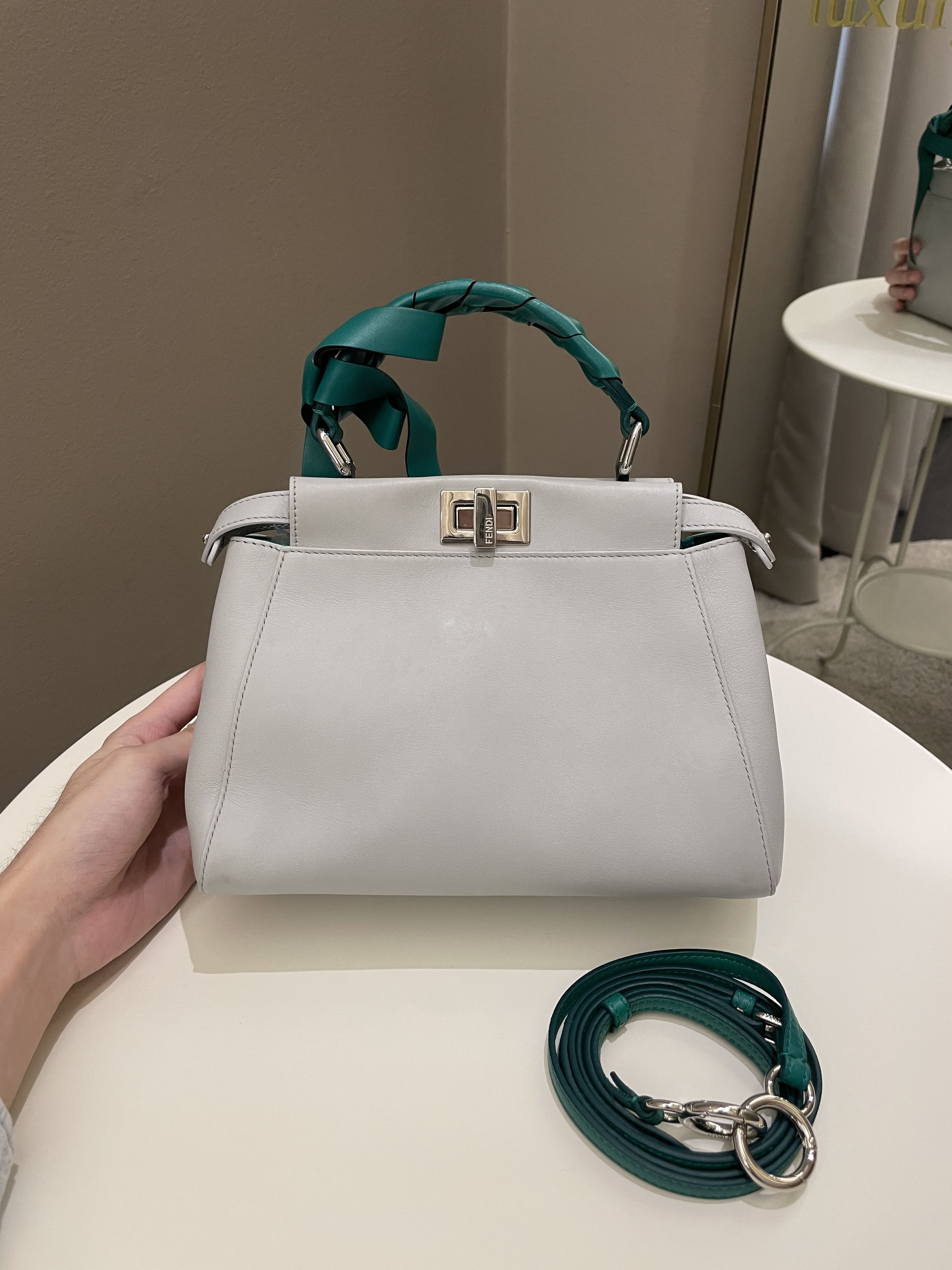 Fendi Bow Peekaboo Mini Grey/ Green Nappa Leather