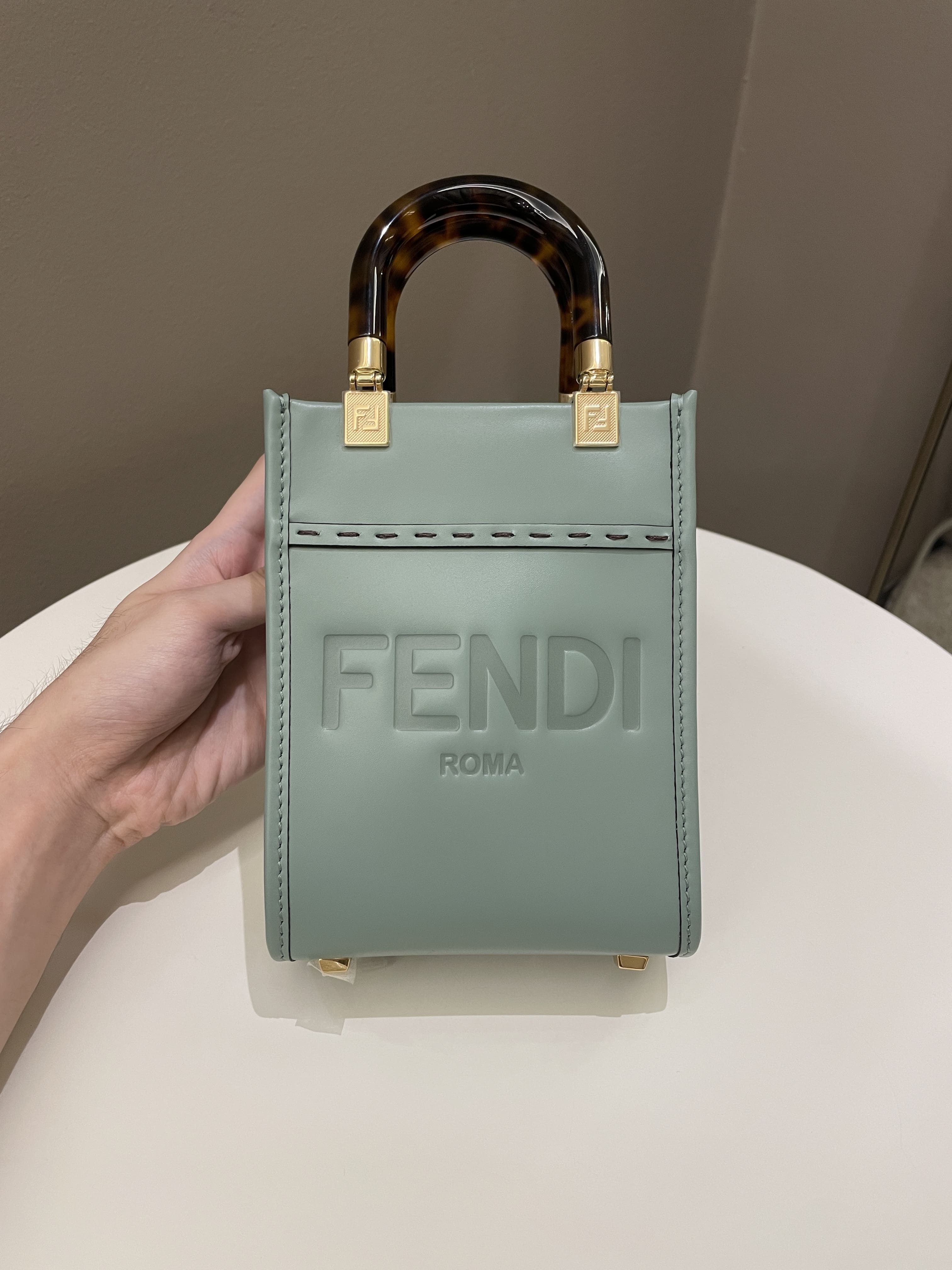 Fendi Mini Sunshine Shopper Mint Green Leather