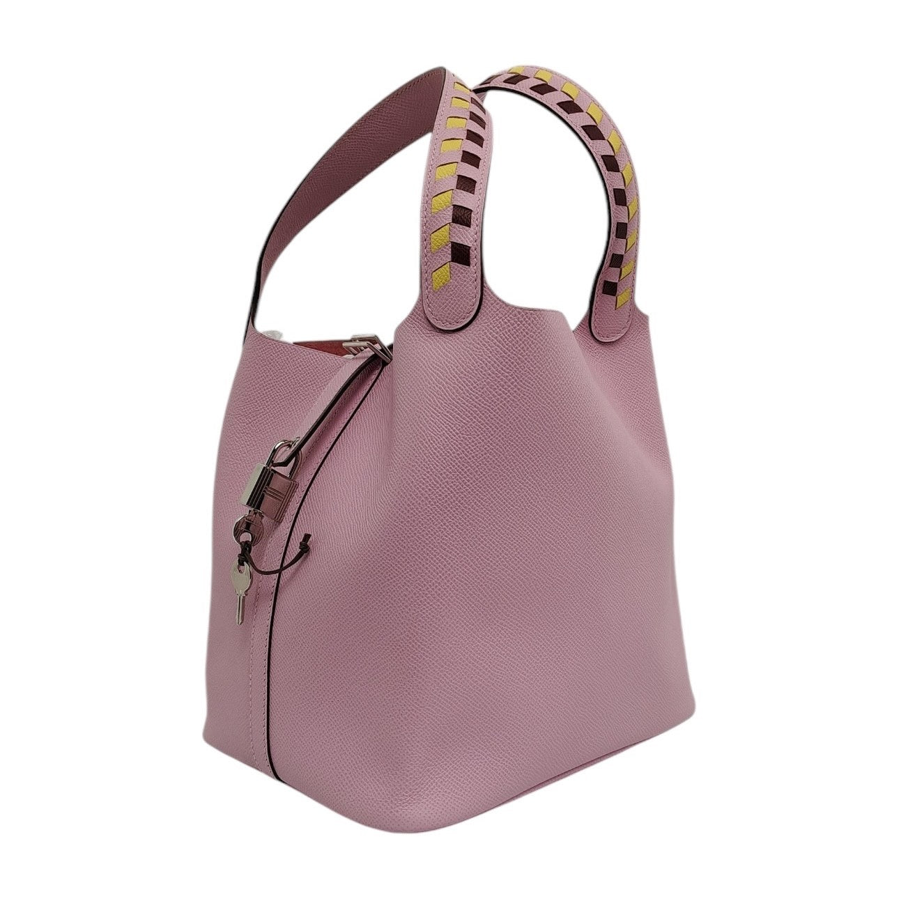 Hermes Epsom Tressage De Cuir Picotin Lock 22 Mauve Sylvestre Rouge H Jaune De Naples