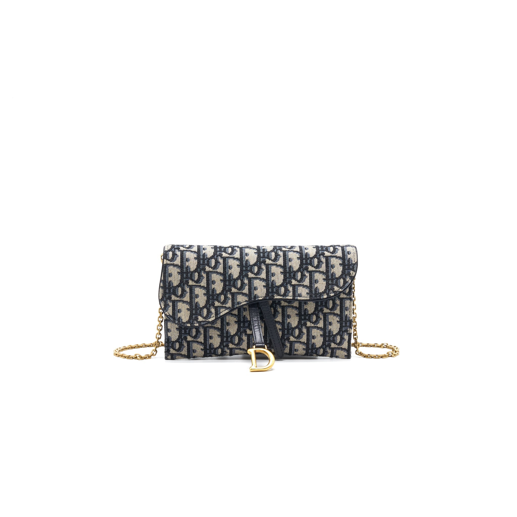 Dior Saddle Wallet with Chain Blue Oblique Jacquard