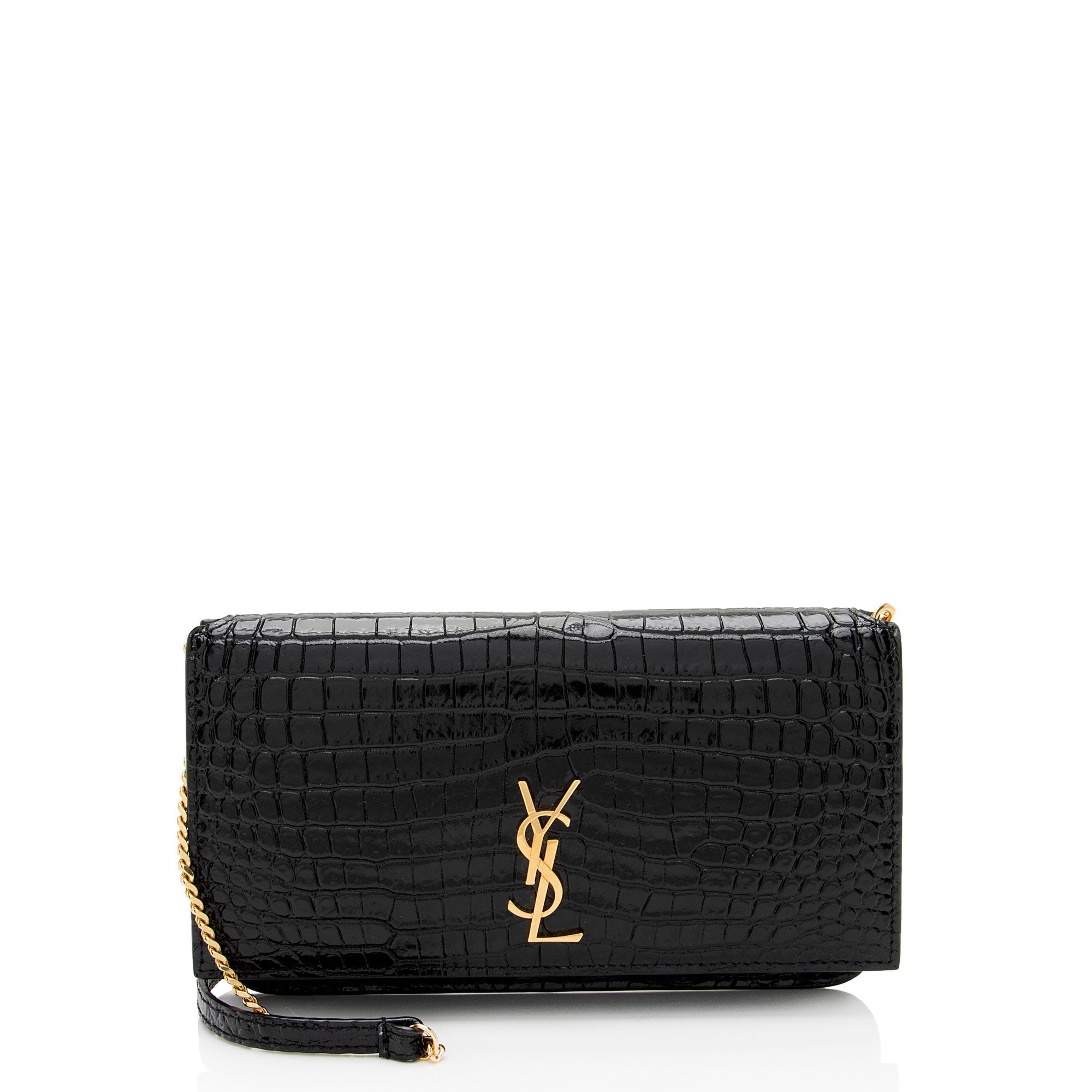 Saint Laurent Croc Embossed Monogram Phone Holder Shoulder Bag (SHF-EFRcxI)