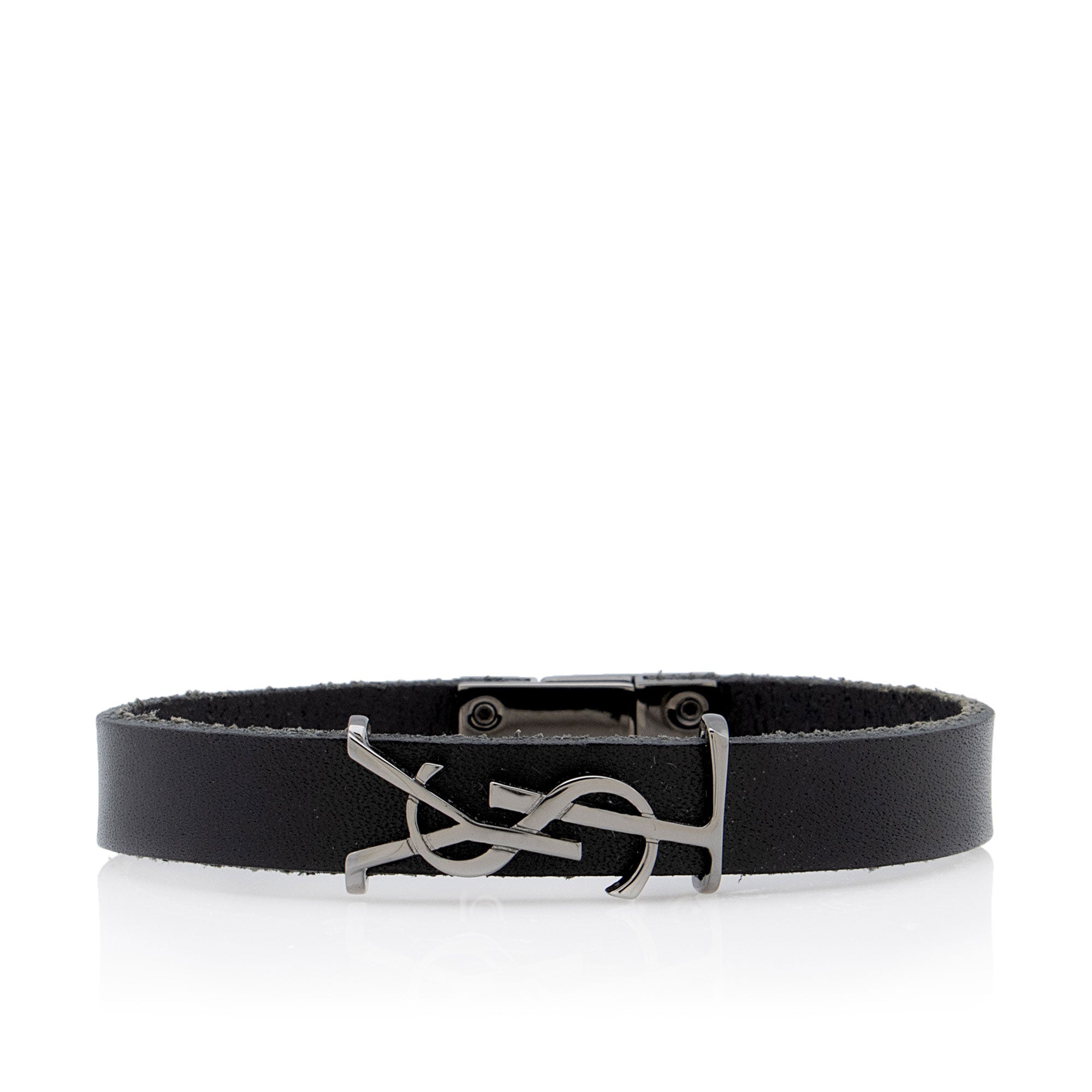Saint Laurent Leather Monogram Cassandre Bracelet (SHF-lyrN0X)