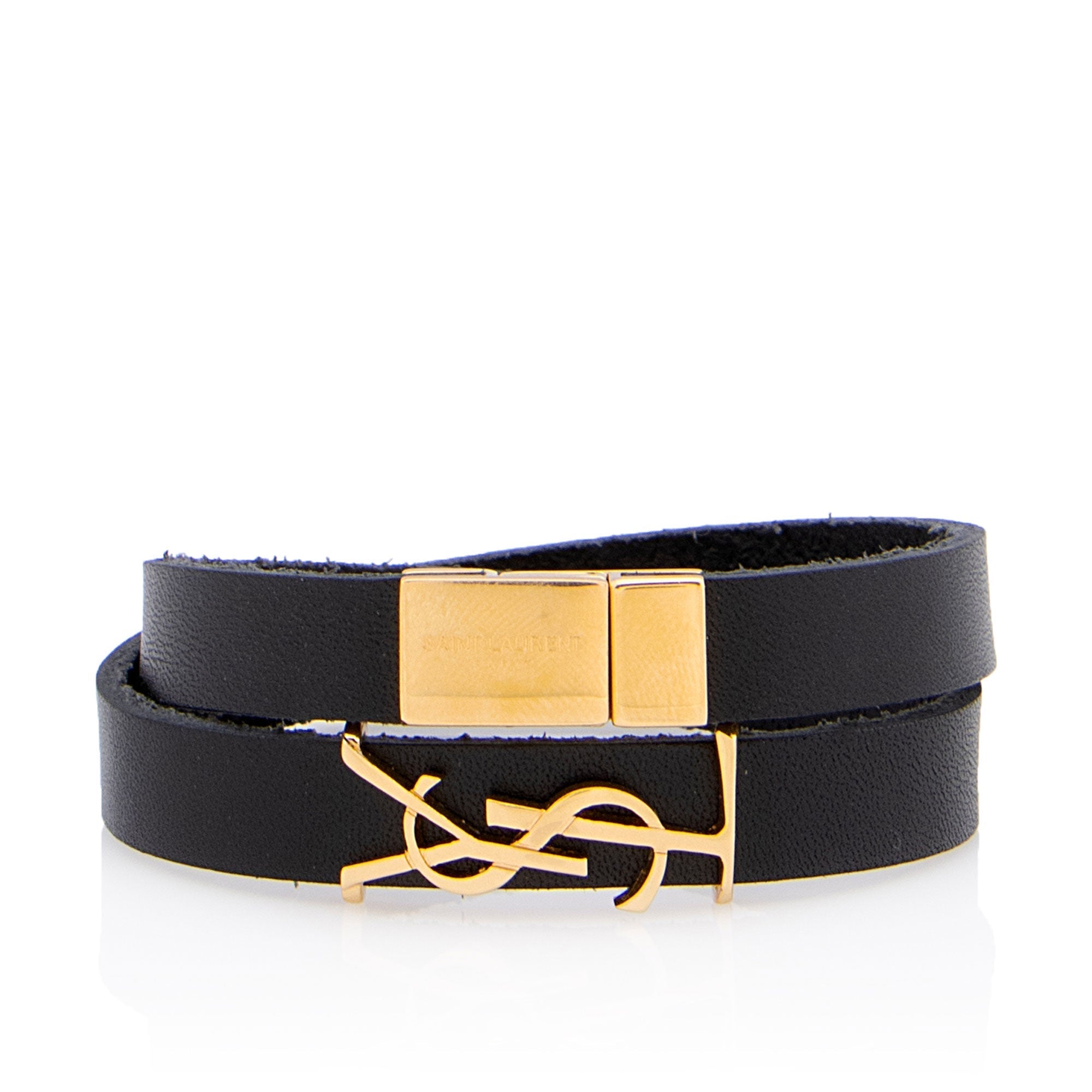 Saint Laurent Leather Monogram Double Wrap Bracelet (SHF-ojgNrH)