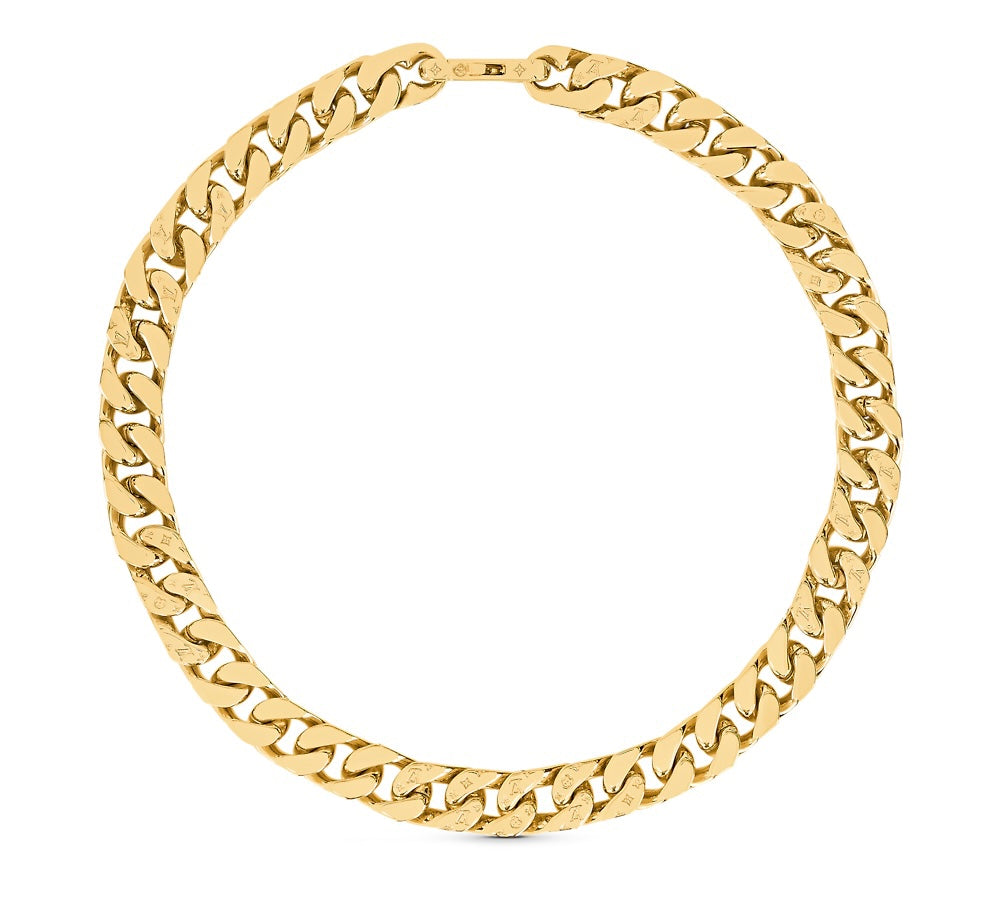 Louis Vuitton CHAIN LINKS MONOGRAM PATTERN NECKLACE GOLD-COLOR HARDWARE