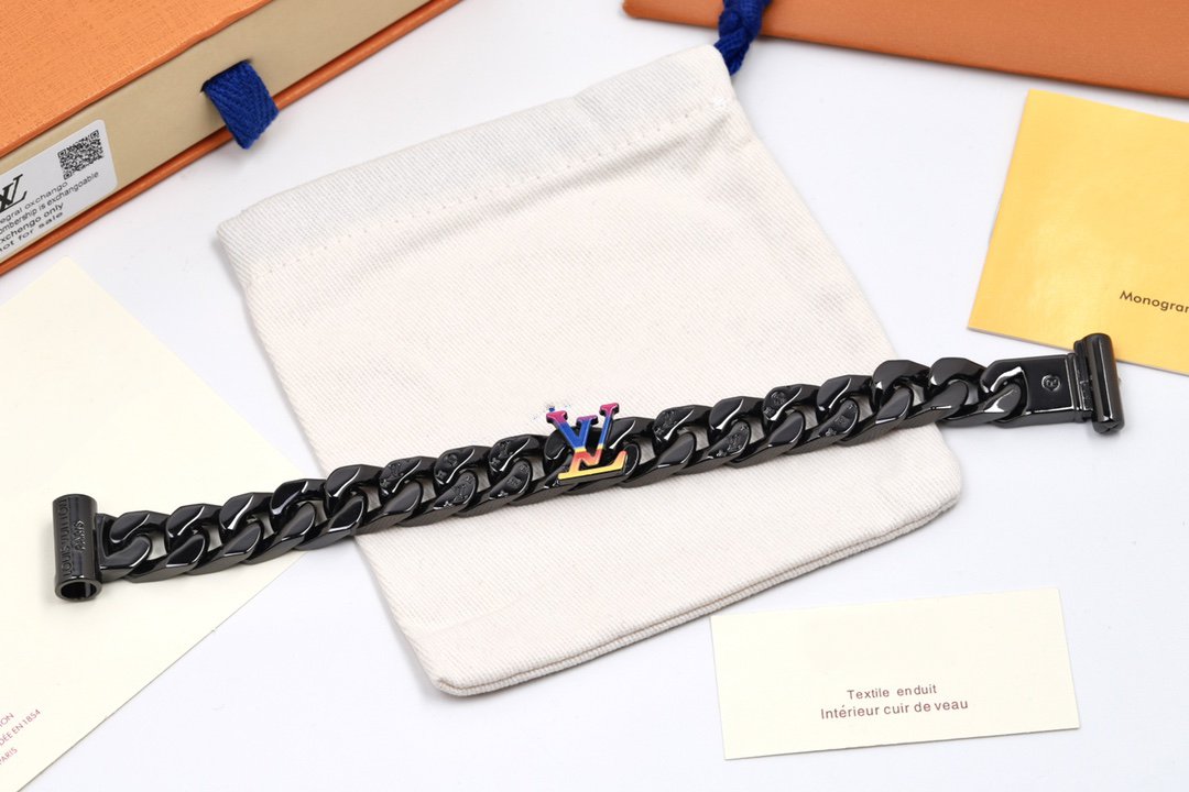 Louis Vuitton RAINBOW BLACK METAL CUBAN BRACELET