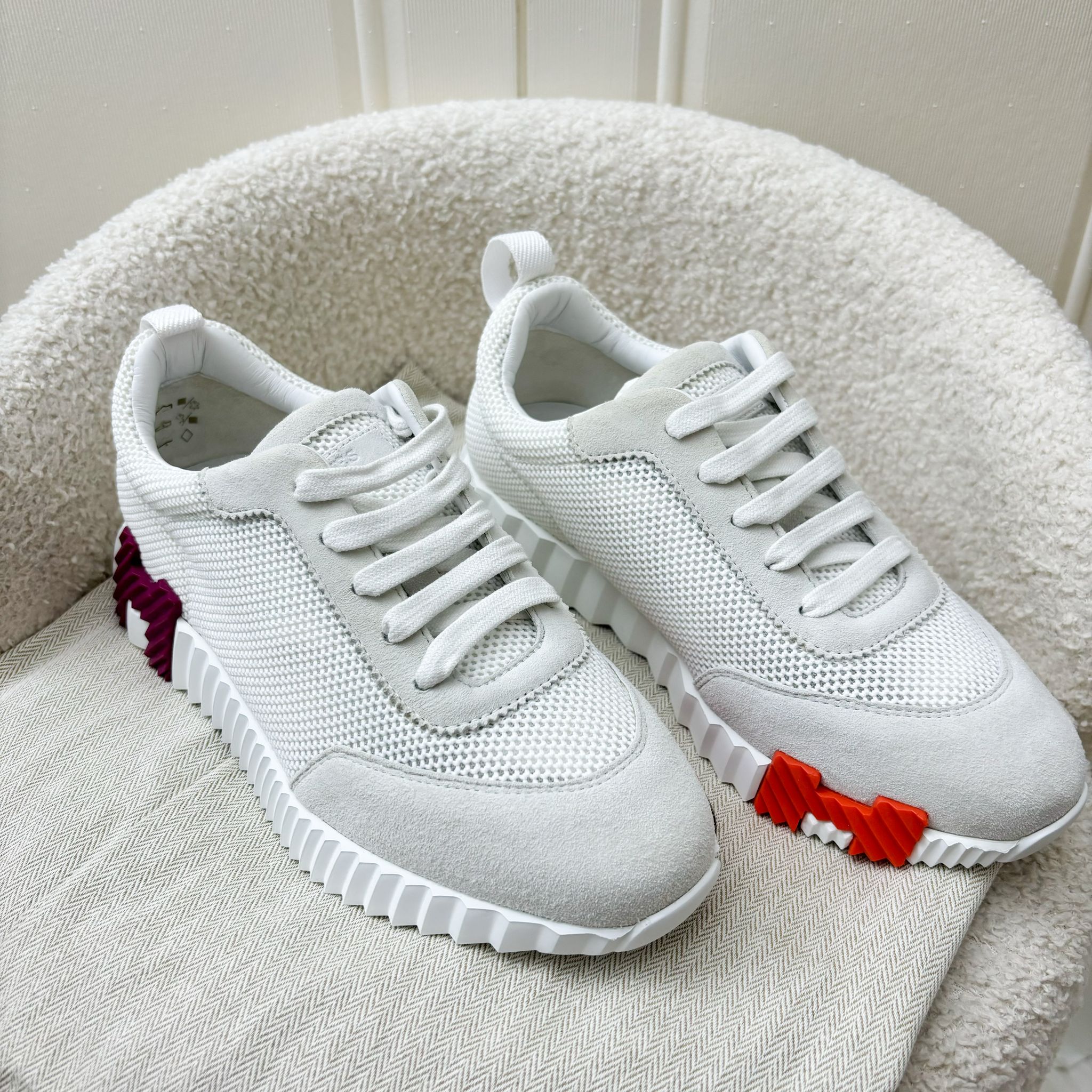 Hermes Ladies Bouncing Mesh and Suede Goatskin Sneaker in White Sz 37