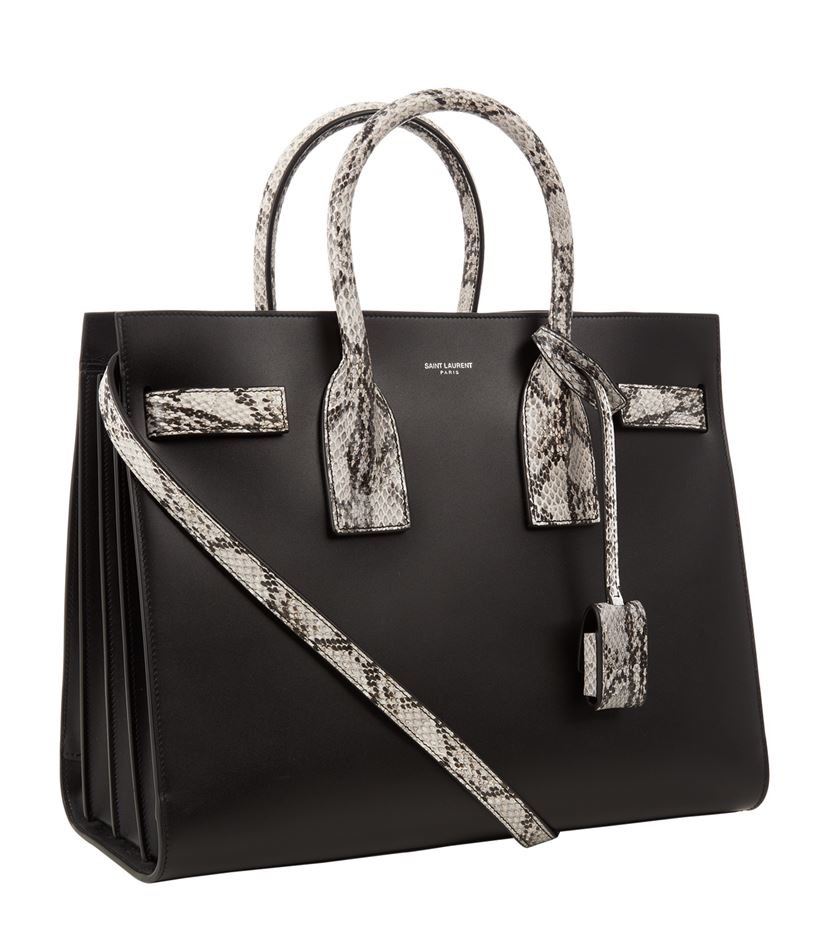 SAINT LAURENT Python-Trimmed Sac de Jour Bag