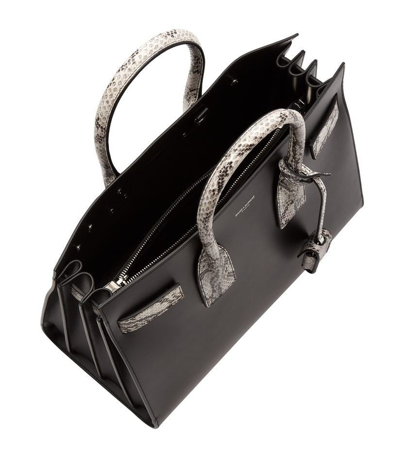 SAINT LAURENT Python-Trimmed Sac de Jour Bag