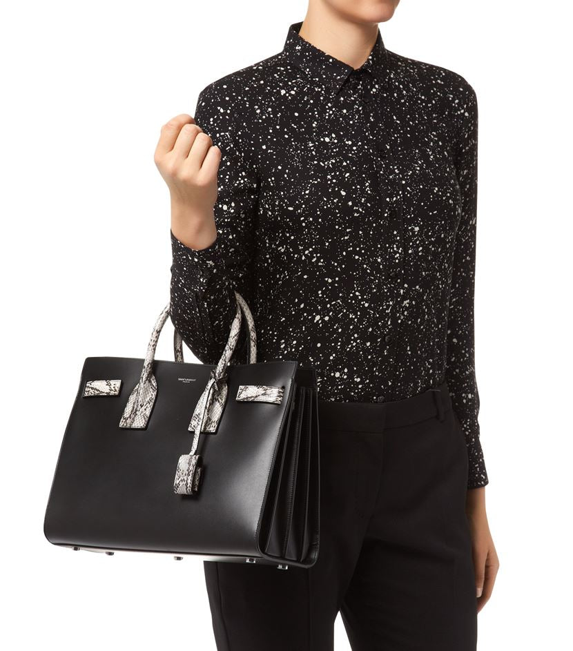 SAINT LAURENT Python-Trimmed Sac de Jour Bag