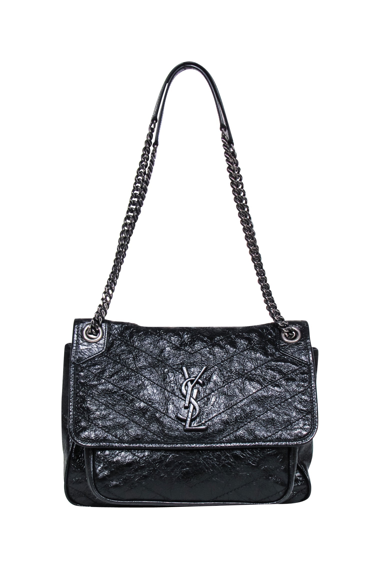 Yves Saint Laurent - Black Patent Leather Chevron "Niki" Shoulder Bag