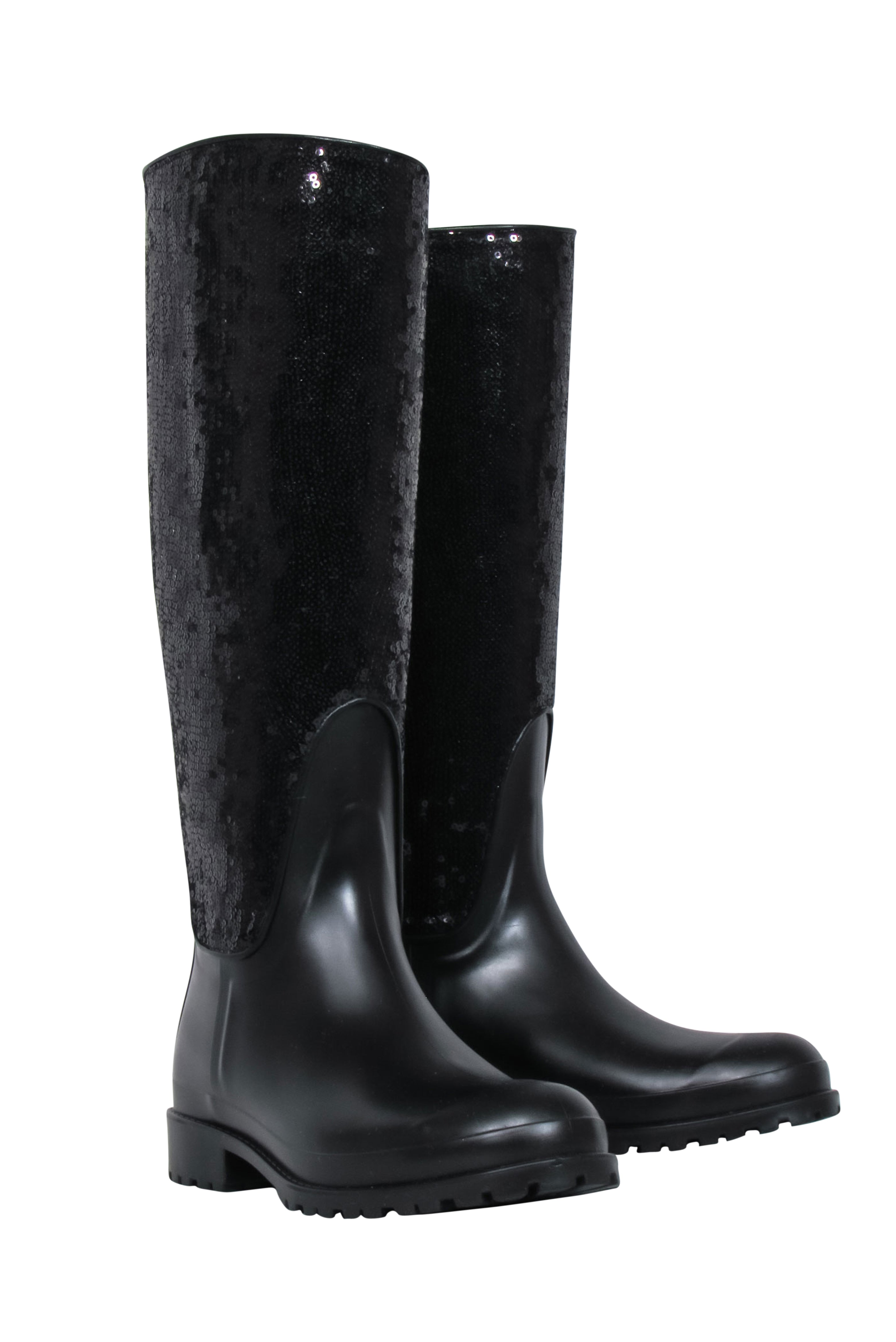 Yves Saint Laurent - Black Sequin Rubber Boots Sz 7