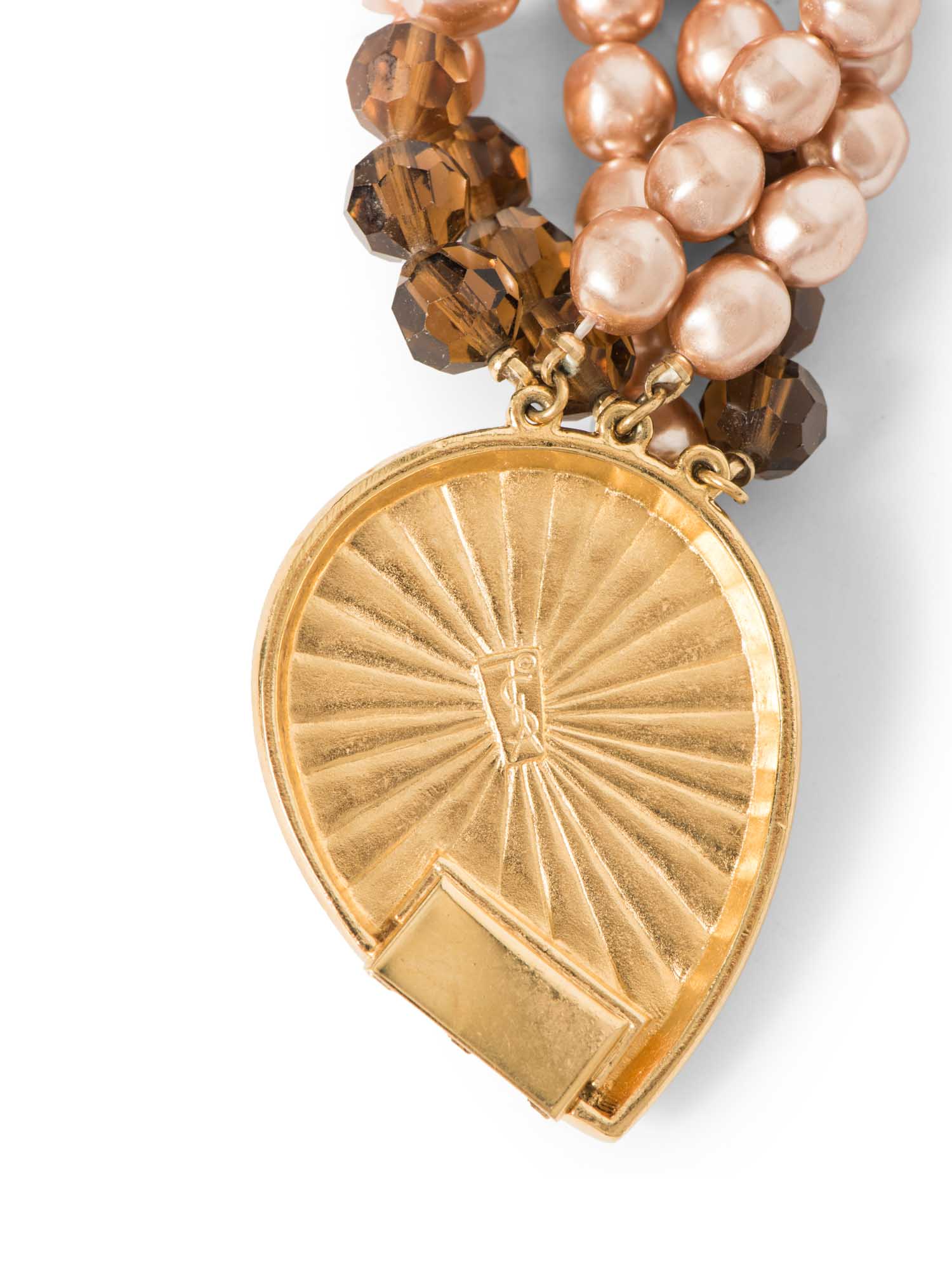 Yves Saint Laurent Stamped Vintage Layered Pearl Necklace Rose Gold