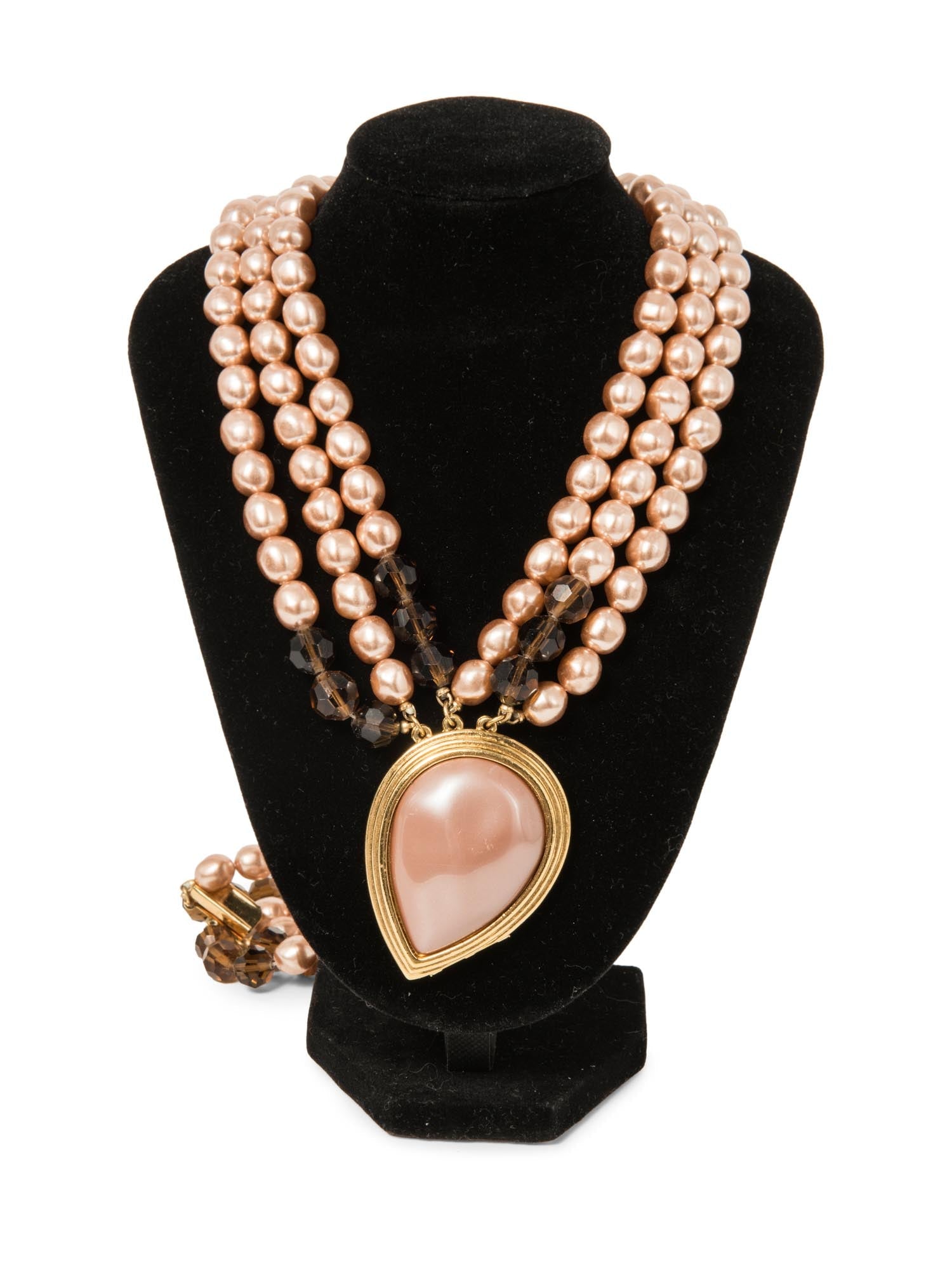 Yves Saint Laurent Stamped Vintage Layered Pearl Necklace Rose Gold