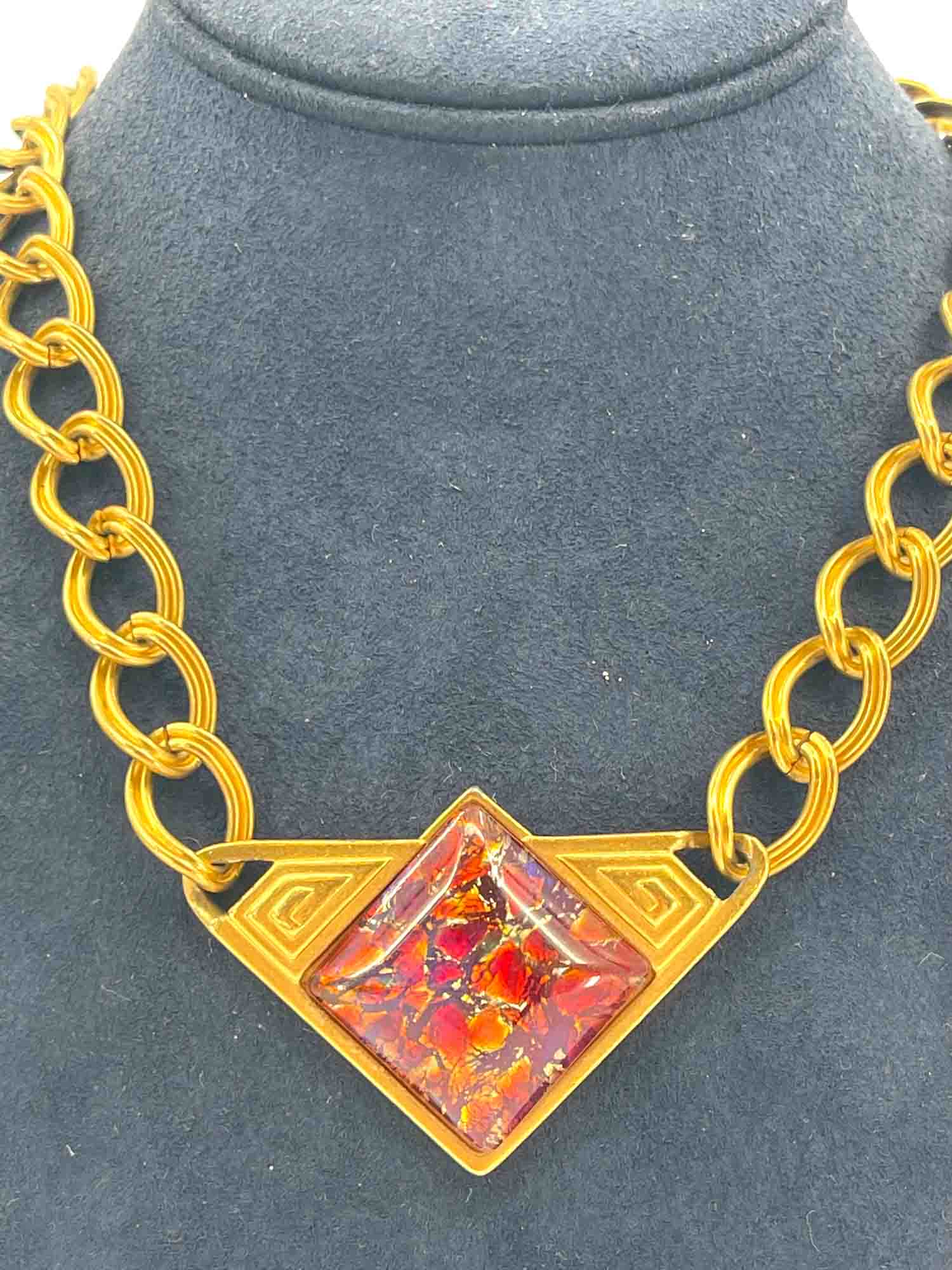 Yves Saint Laurent Vintage Art Deco Enamel Choker Necklace Gold