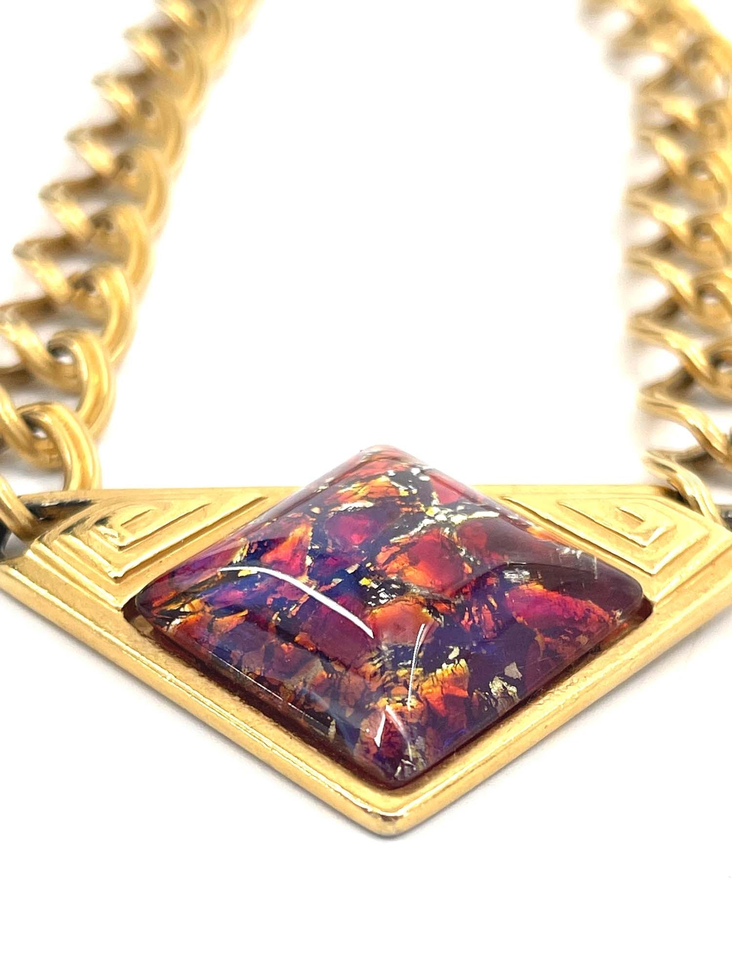 Yves Saint Laurent Vintage Art Deco Enamel Choker Necklace Gold